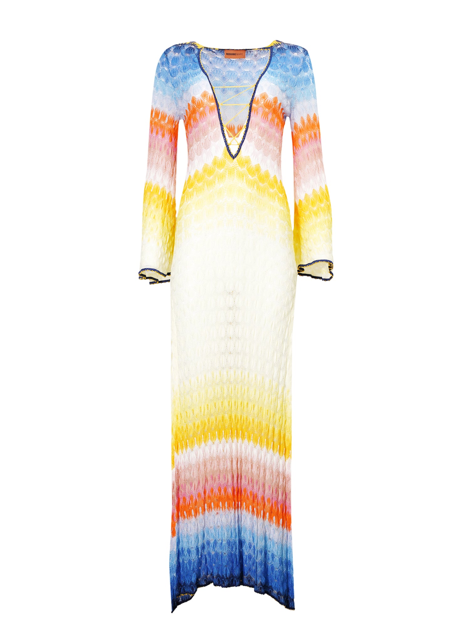 MULTICOLOR KNIT LACE UP L/S MAXI DRESS