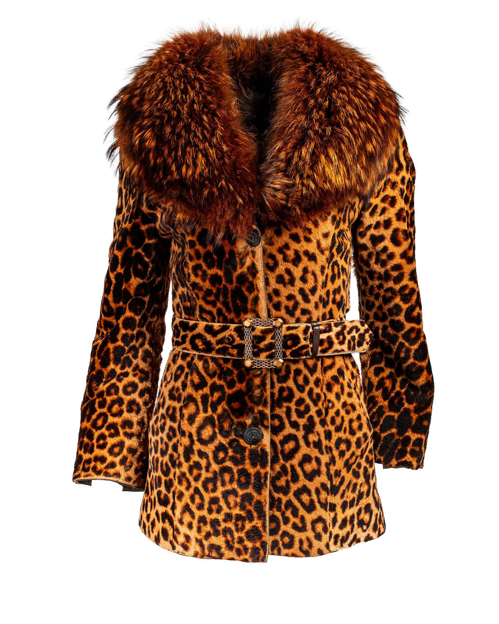 LEOPARD PRINTED FOX FUR COAT
