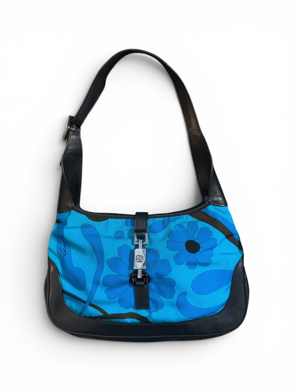 SS1999 RARE BLUE FLORAL CANVAS & LEATHER SHOULDER BAG