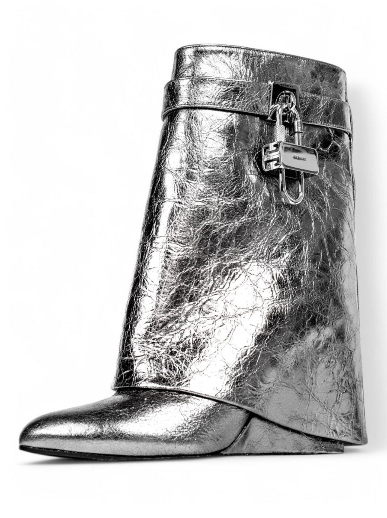 METALLIC GUNMETAL SHARKLOCK ANKLE BOOTS