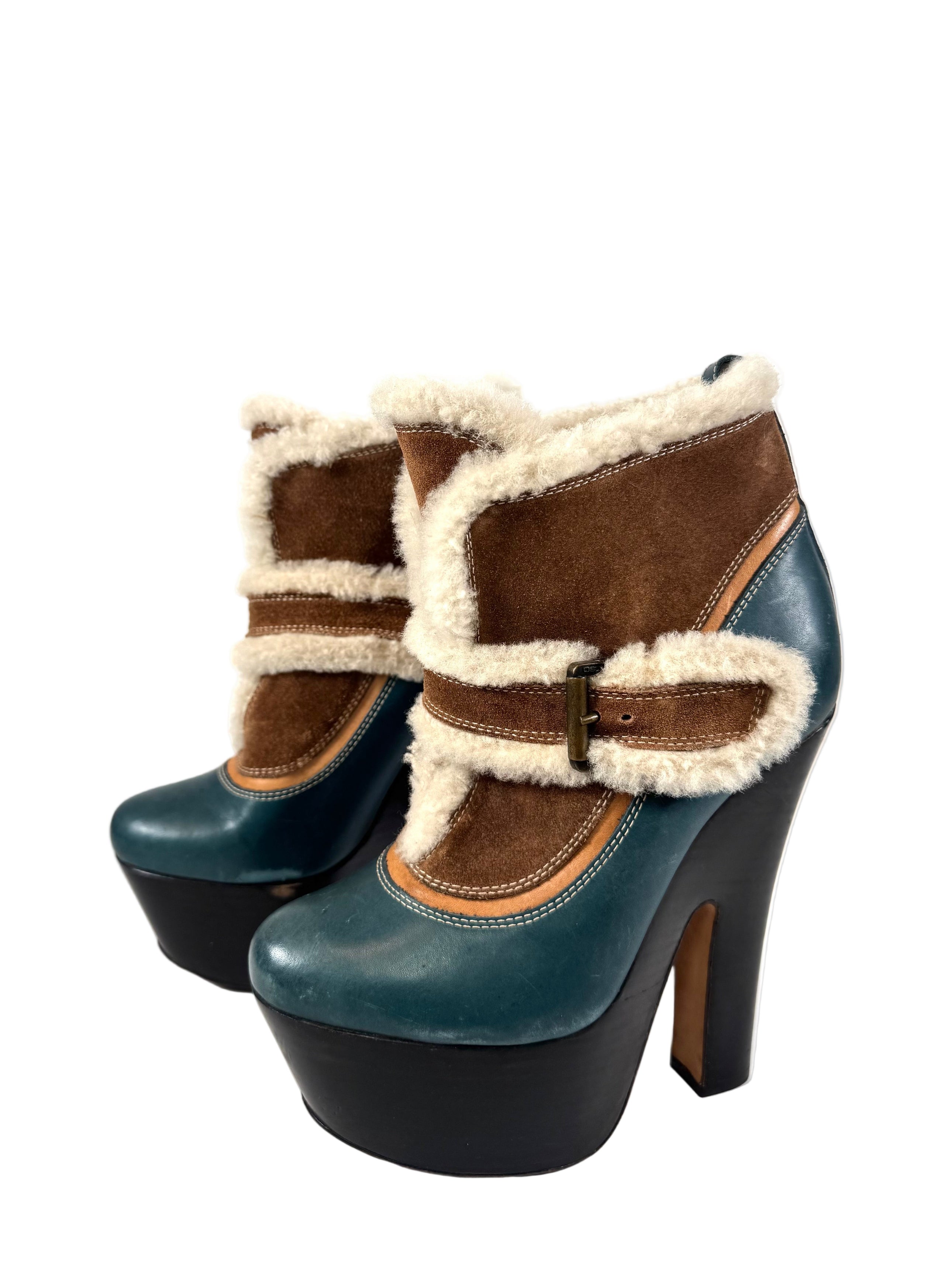 SAINT MORITZ SUEDE & SHEARLING ANKLE BOOTIES