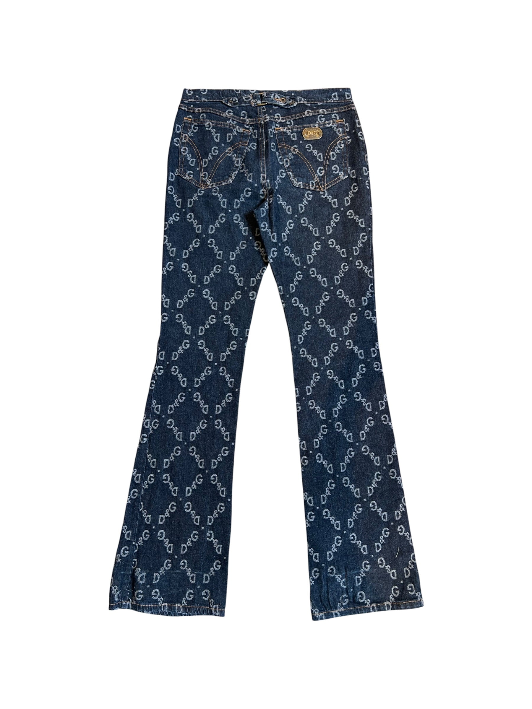 DIAMOND LOGO MONOGRAM DENIM JEANS W BUCKLE