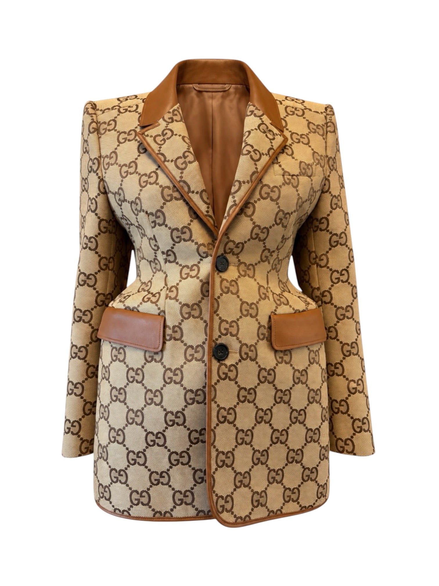 BROWN MONOGRAM CANVAS & LEATHER BLAZER (NWT) @SM