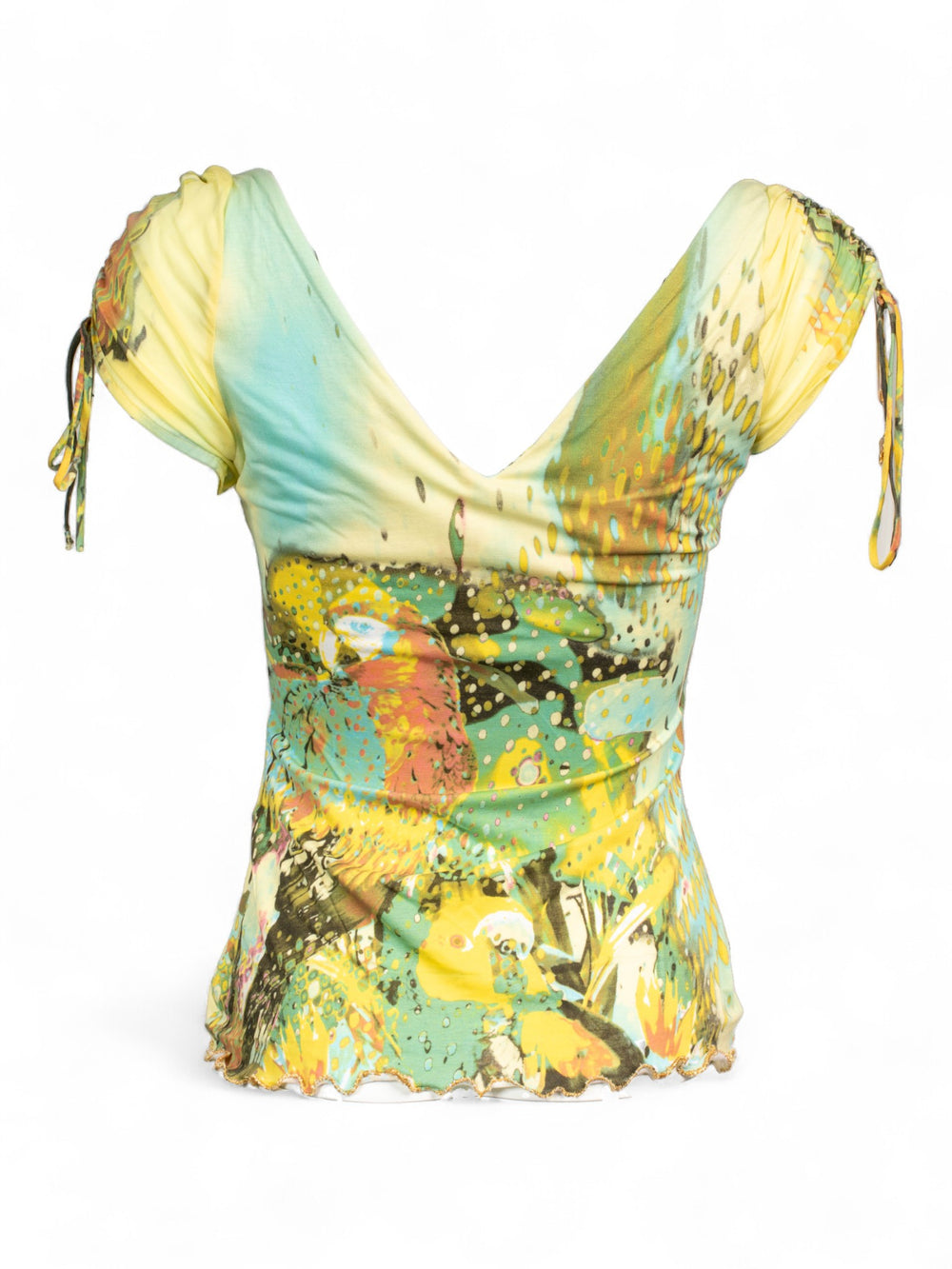SS02 PARROT PRINTED SILK & COTTON TOP W CHARMS