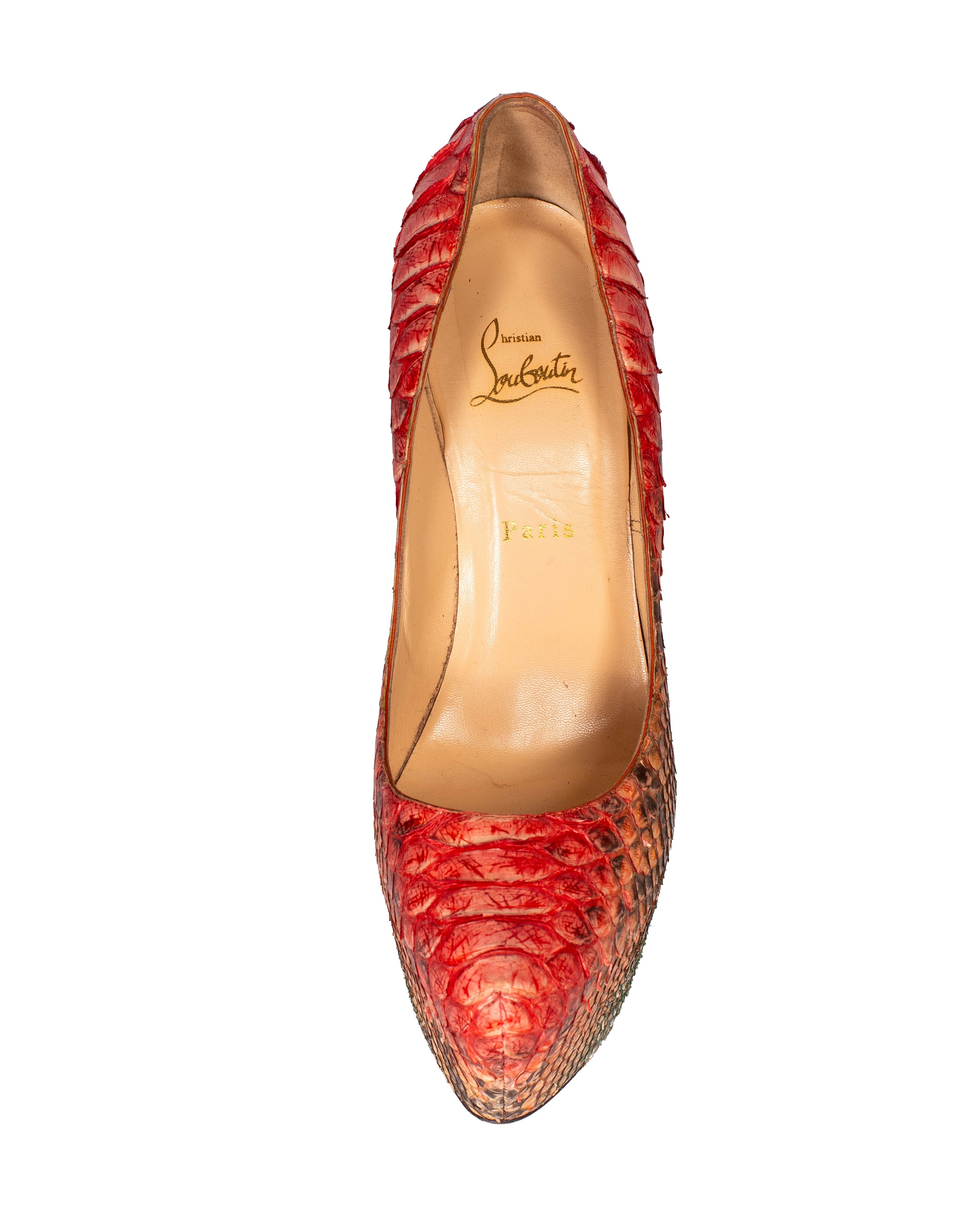 RED/GREEN WATERSNAKE DAFFODIL PLATFORM HEELS