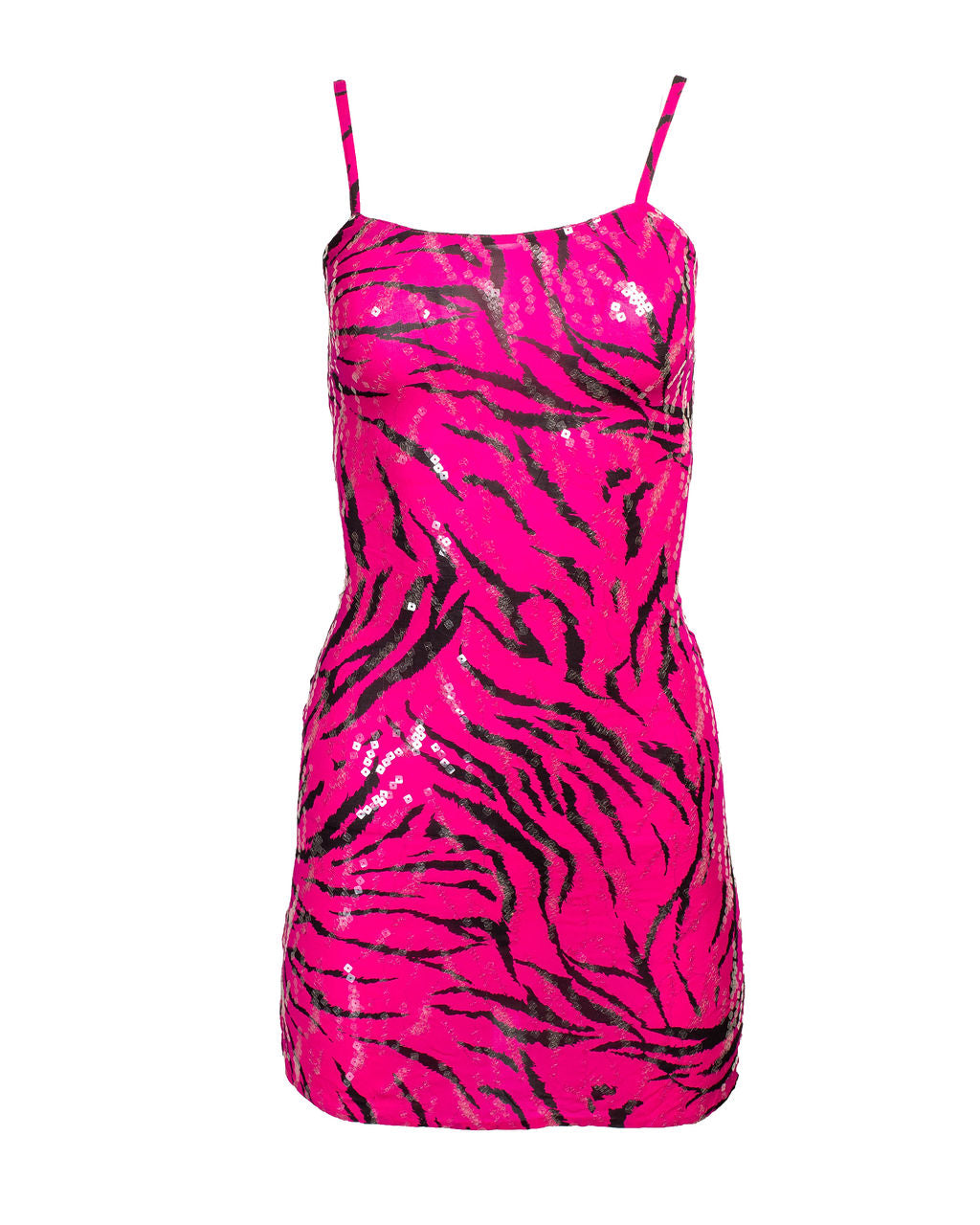 PINK ZEBRA PRINTED SILK SEQUIN MINI DRESS @SAMT