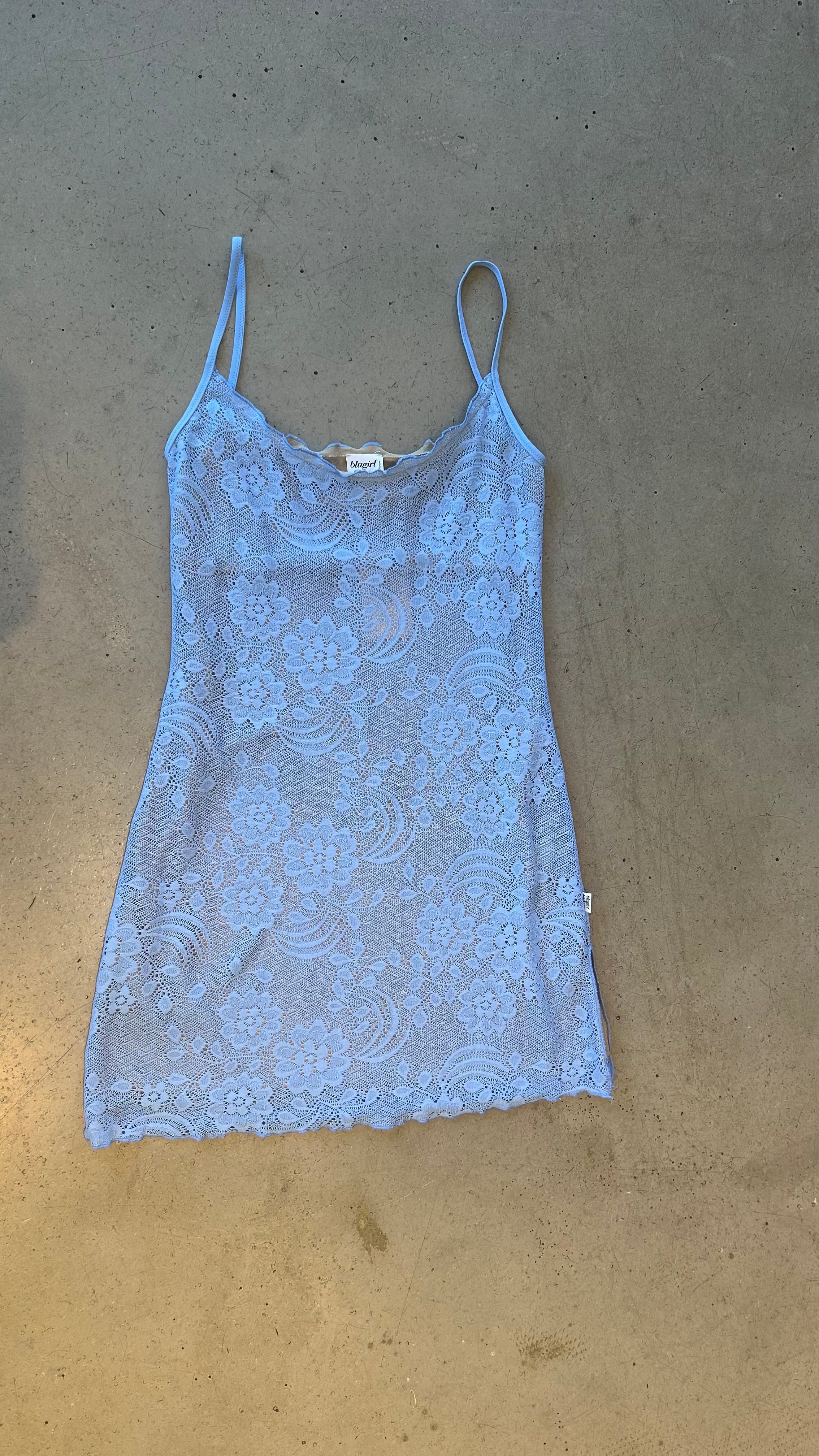 BLUE LACE FLORAL MINI DRESS