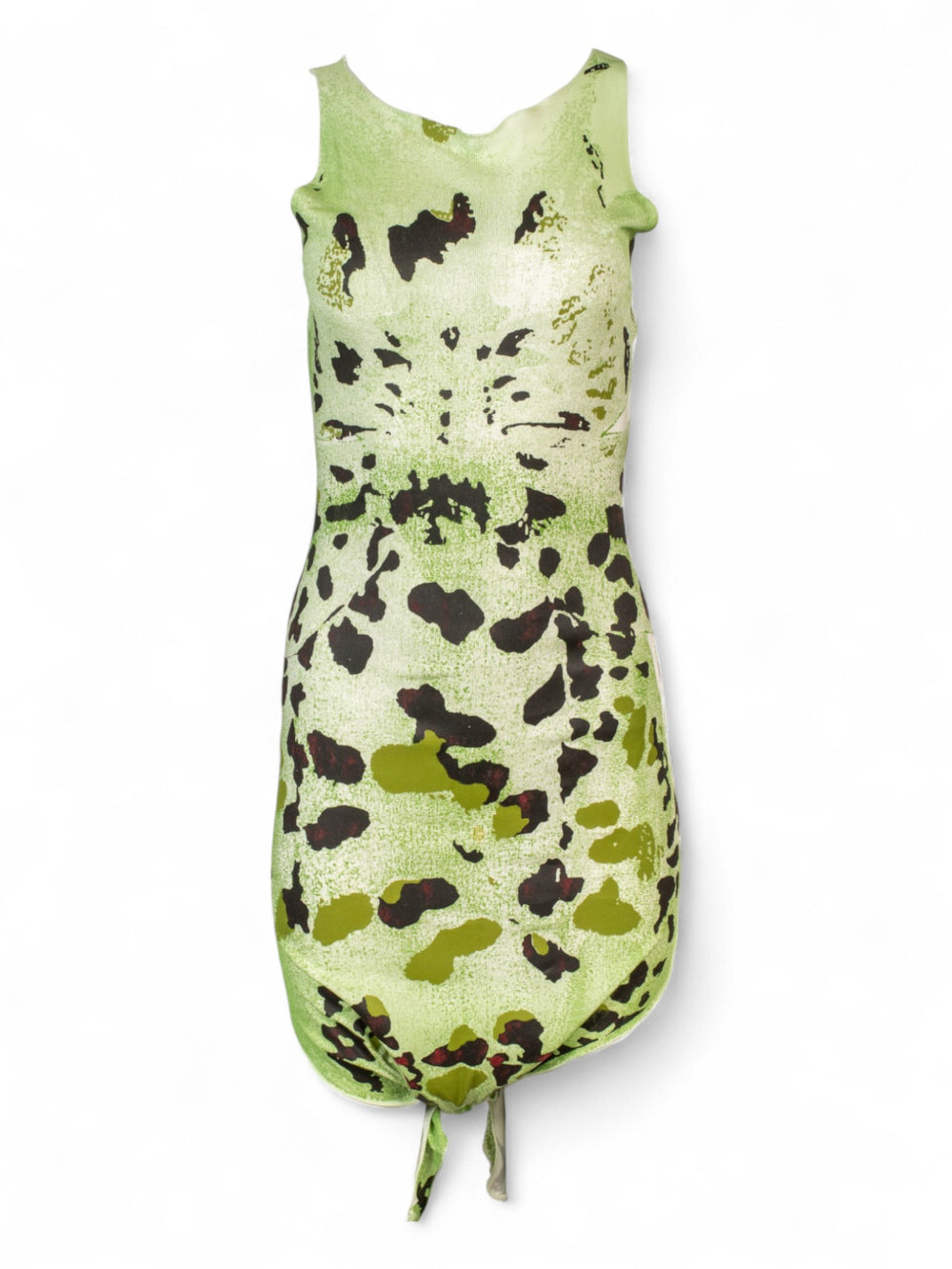 90S GREEN AND BLACK PIXEL SPOTTED TIE UP DRESS