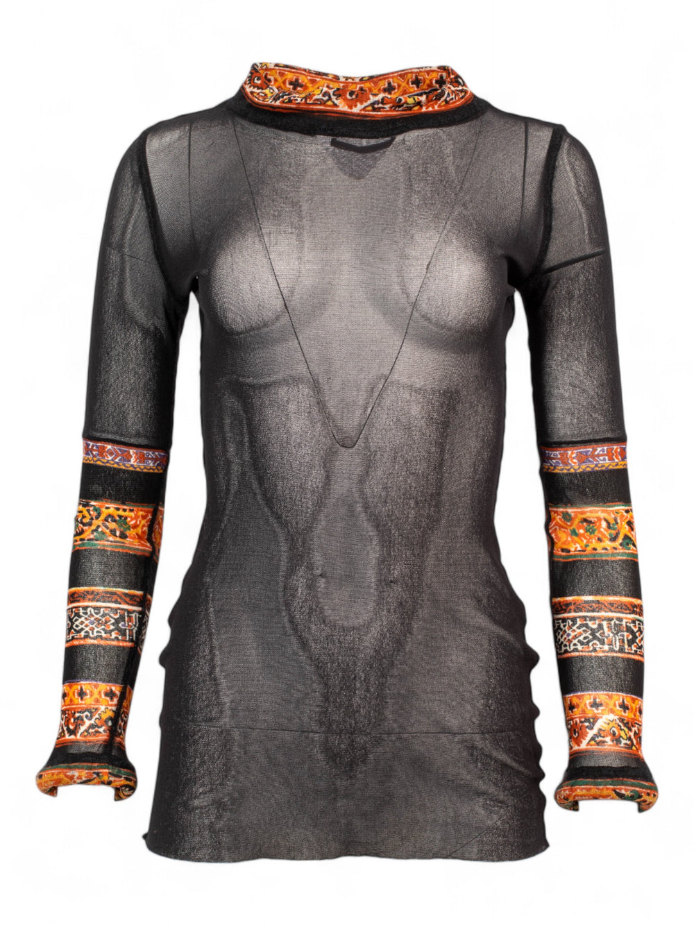 PERSIAN SLEEVE PRINTED BLACK MESH L/S TOP WITH PADDING