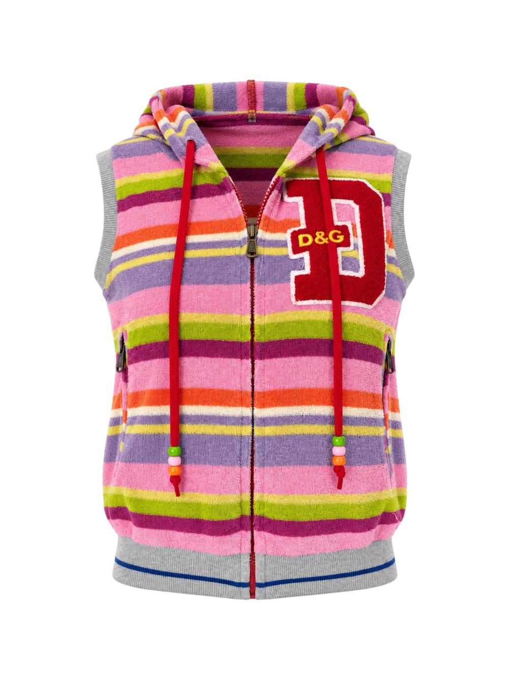 2002 MULTICOLOR STRIPED HOODED TERRY CLOTH VEST