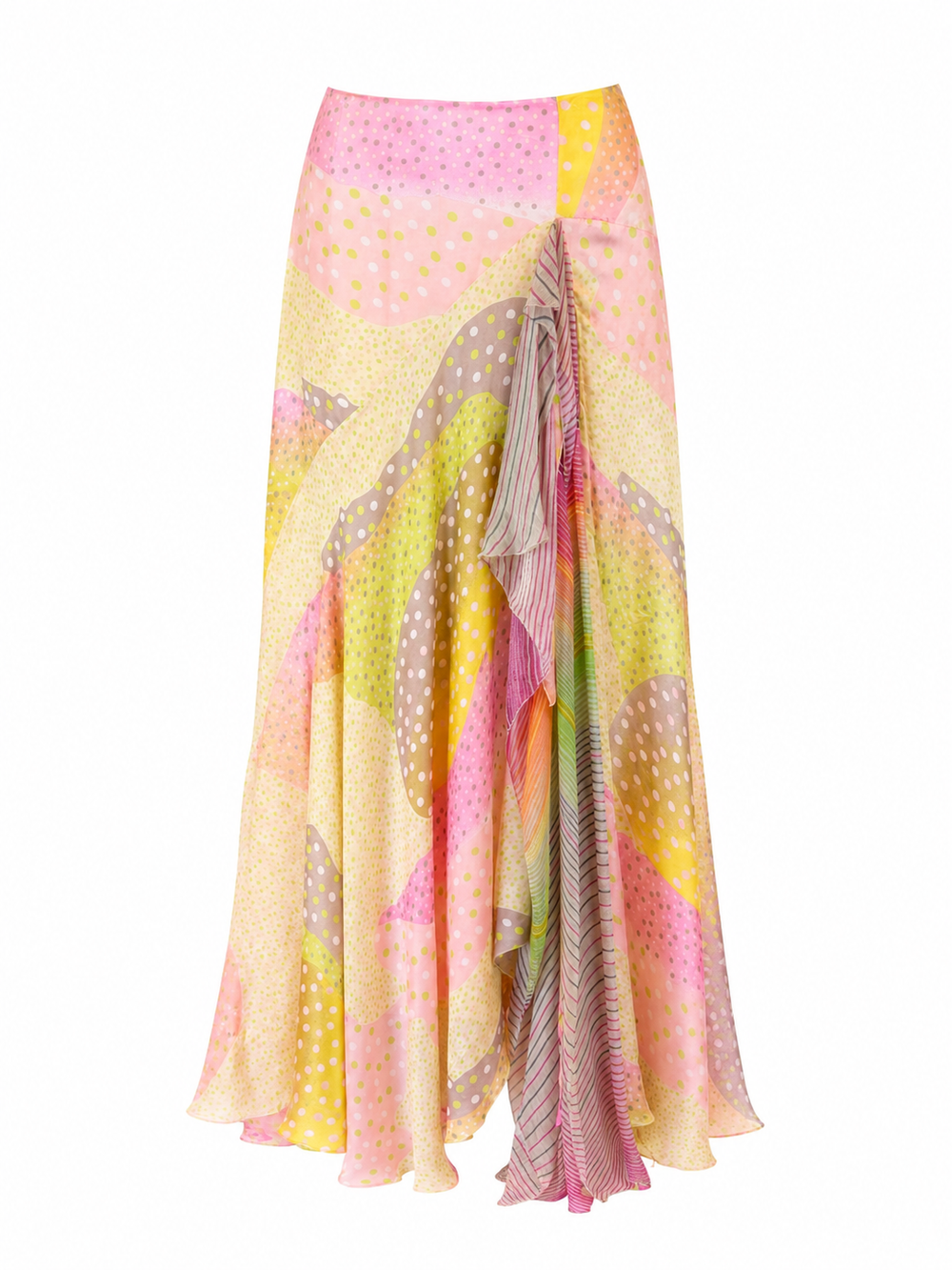 PINK POLKA DOT & STRIPED SILK MAXI SKIRT @AVH