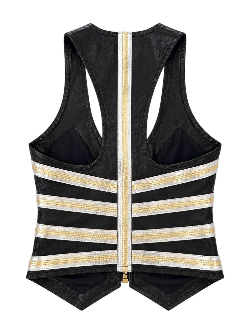 FW03 RUNWAY LEATHER ZIP UP VEST W SILVER&GOLD DETAILING