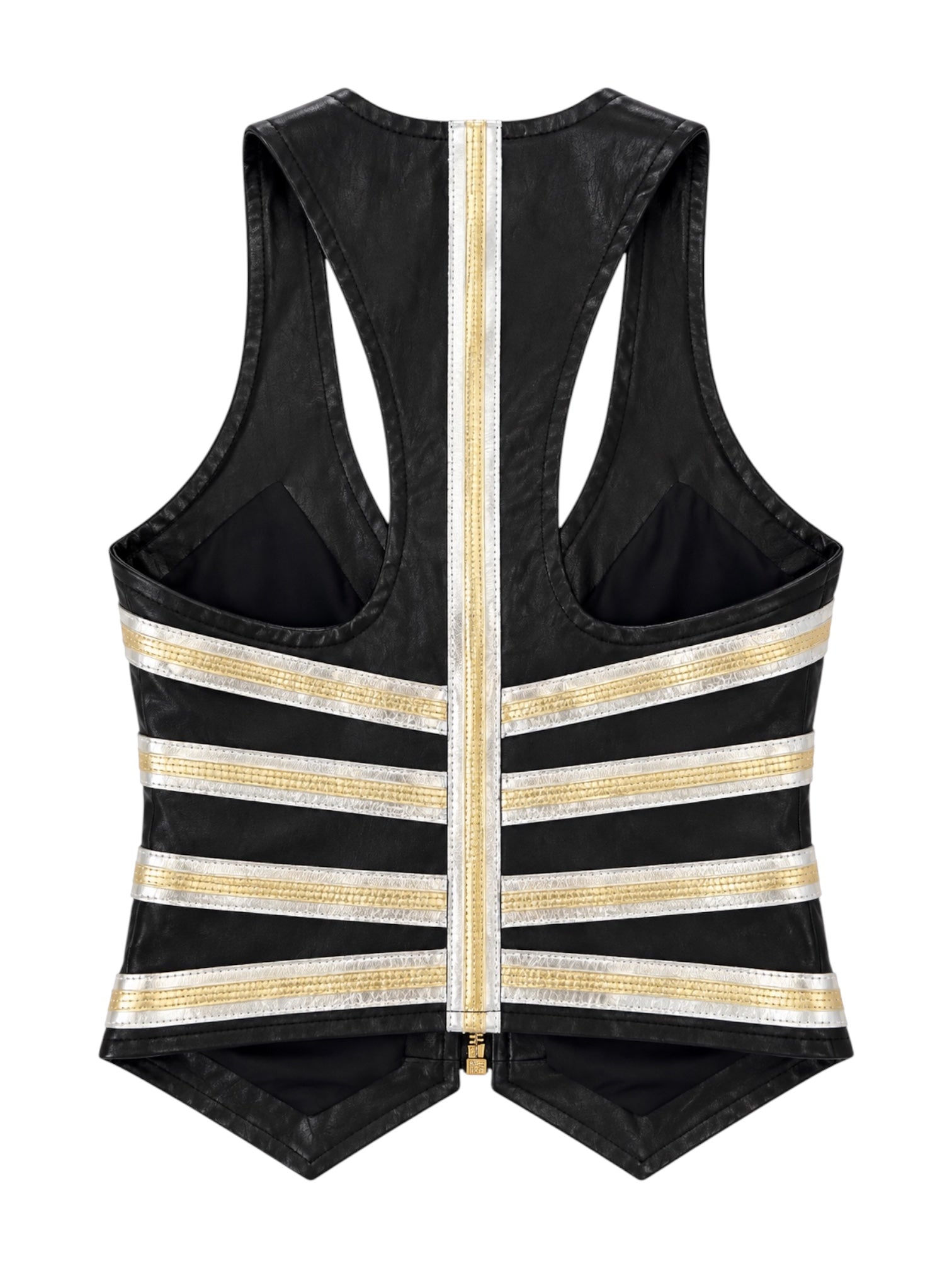 FW03 RUNWAY LEATHER ZIP UP VEST W SILVER & GOLD DETAILING