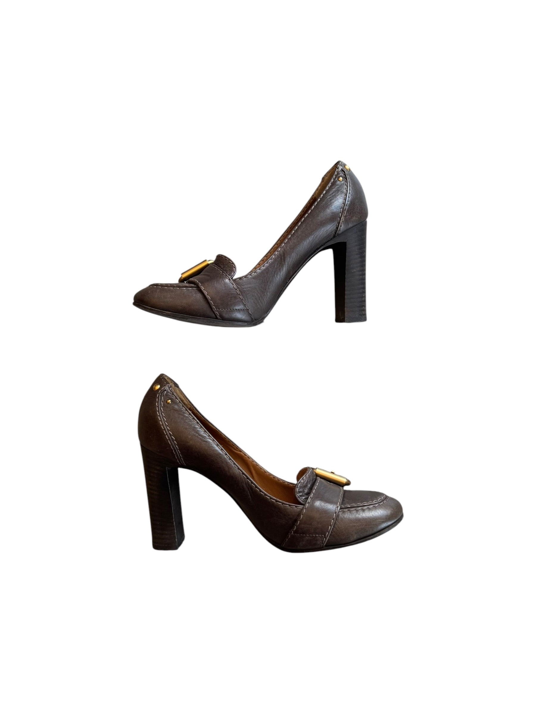BROWN BUCKLE BLOCK HEEL @EA