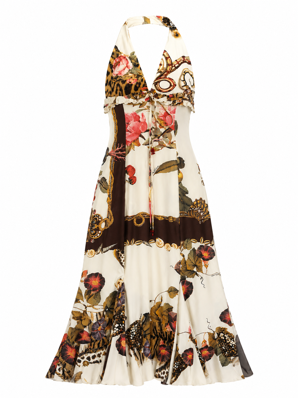 SS05 WHITE FLORAL/SNAKE/LEOPARD RUFFLE MIDI DRESS