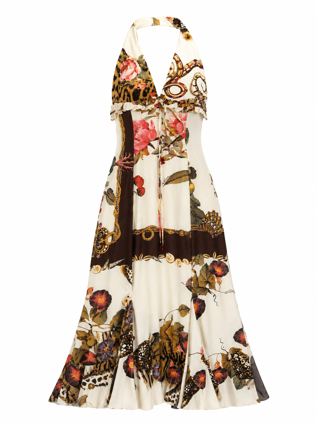 SS05 WHITE FLORAL/SNAKE/LEOPARD RUFFLE MIDI DRESS