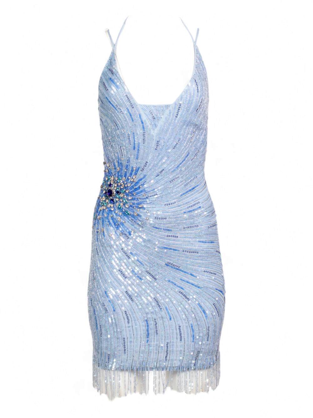 2014 BLUE SEQUIN/BEADED FRINGE MINI DRESS