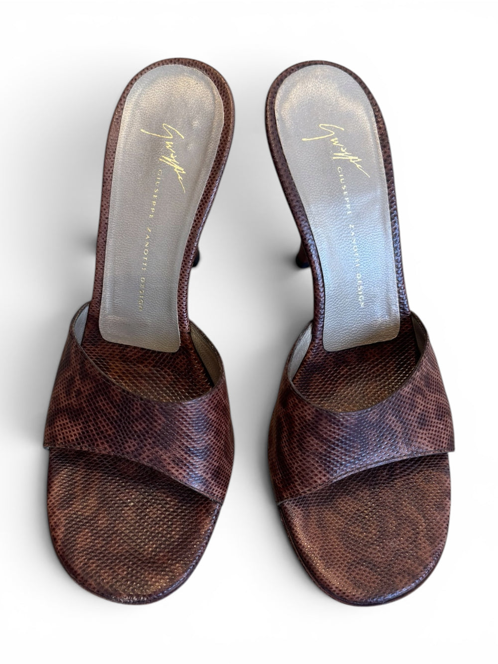 LIZARD EMBOSSED BROWN MULES