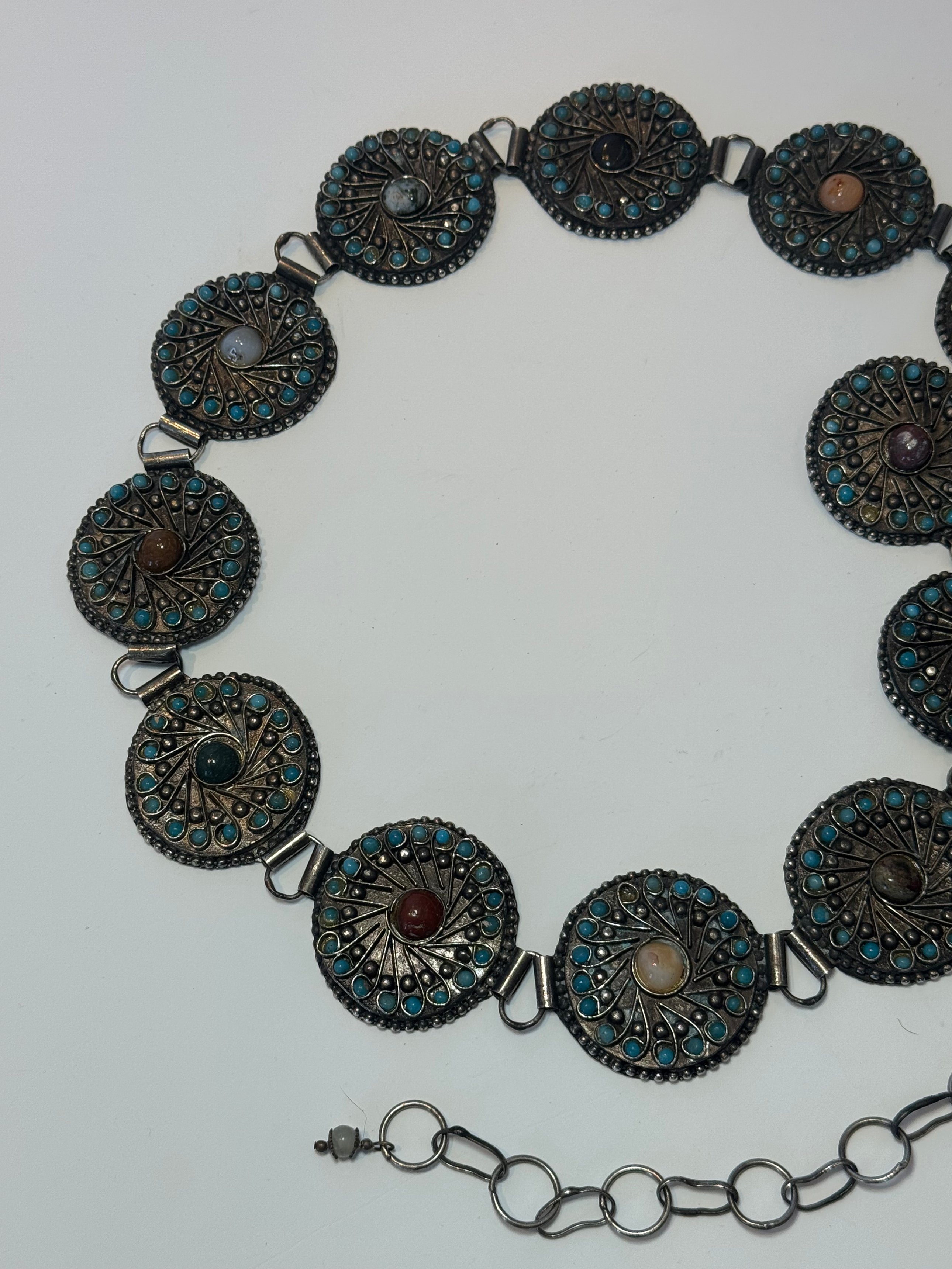 BRASS CIRCULAR CHAIN BELT W STONES