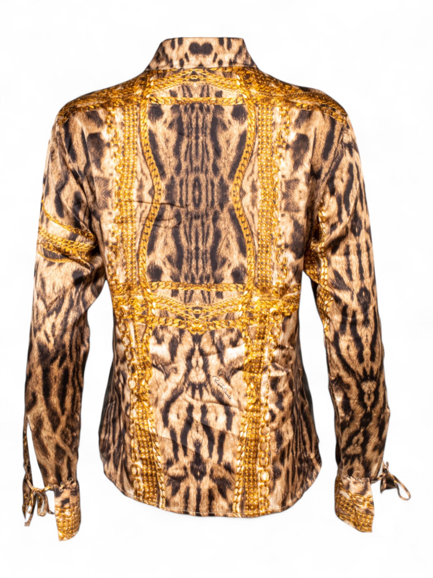 2003 CHEETAH & CHAIN SILK BLOUSE & JEANS SET