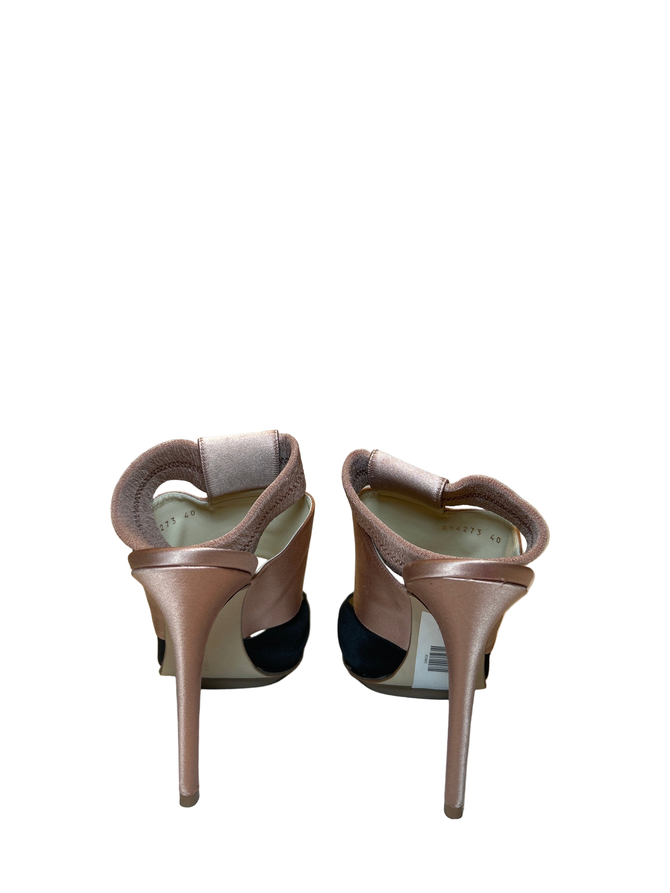 LIGHT MAUVE & BLACK SATIN PLATFORM PUMPS (W BOX)