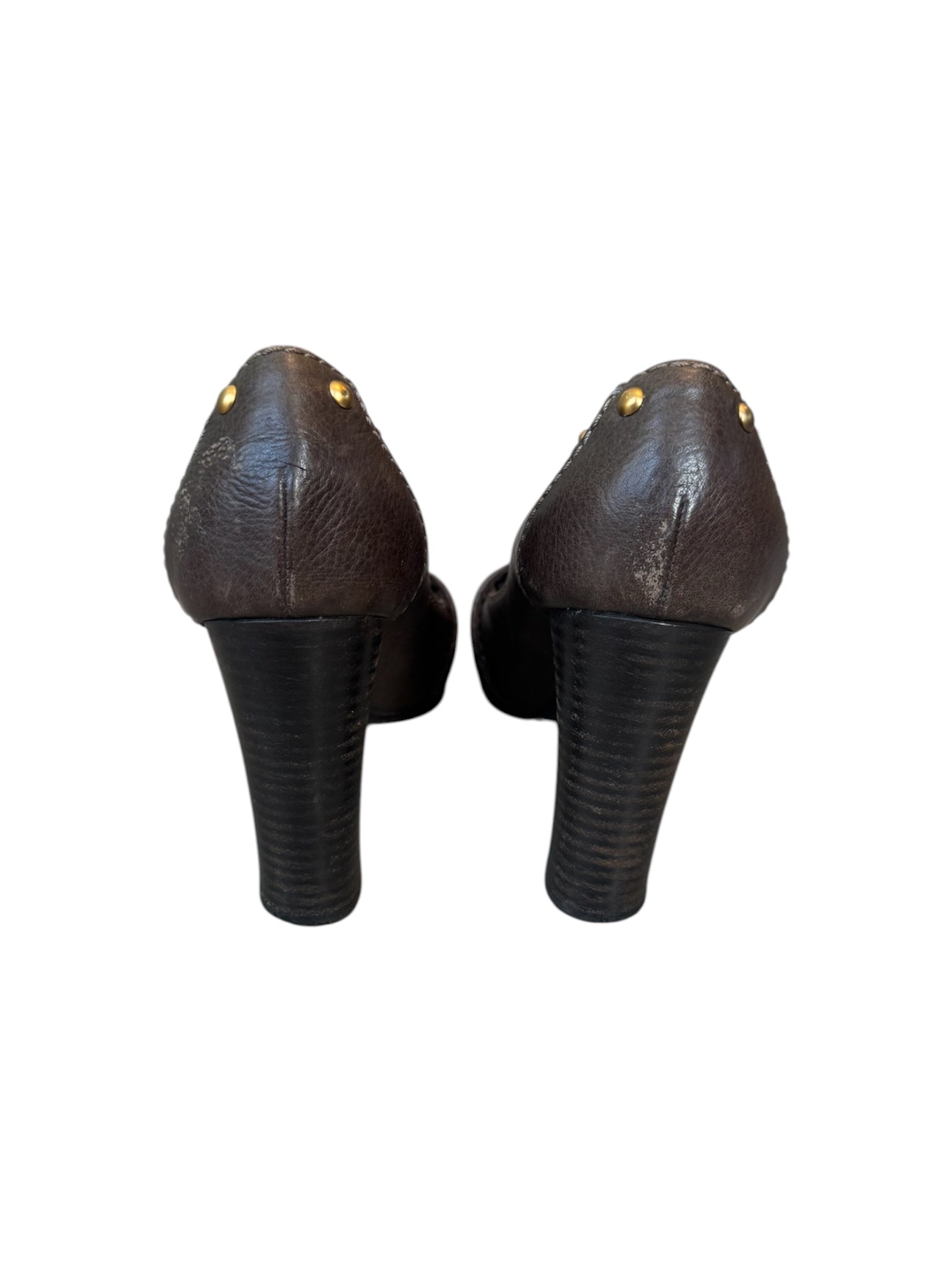 BROWN BUCKLE BLOCK HEEL @EA
