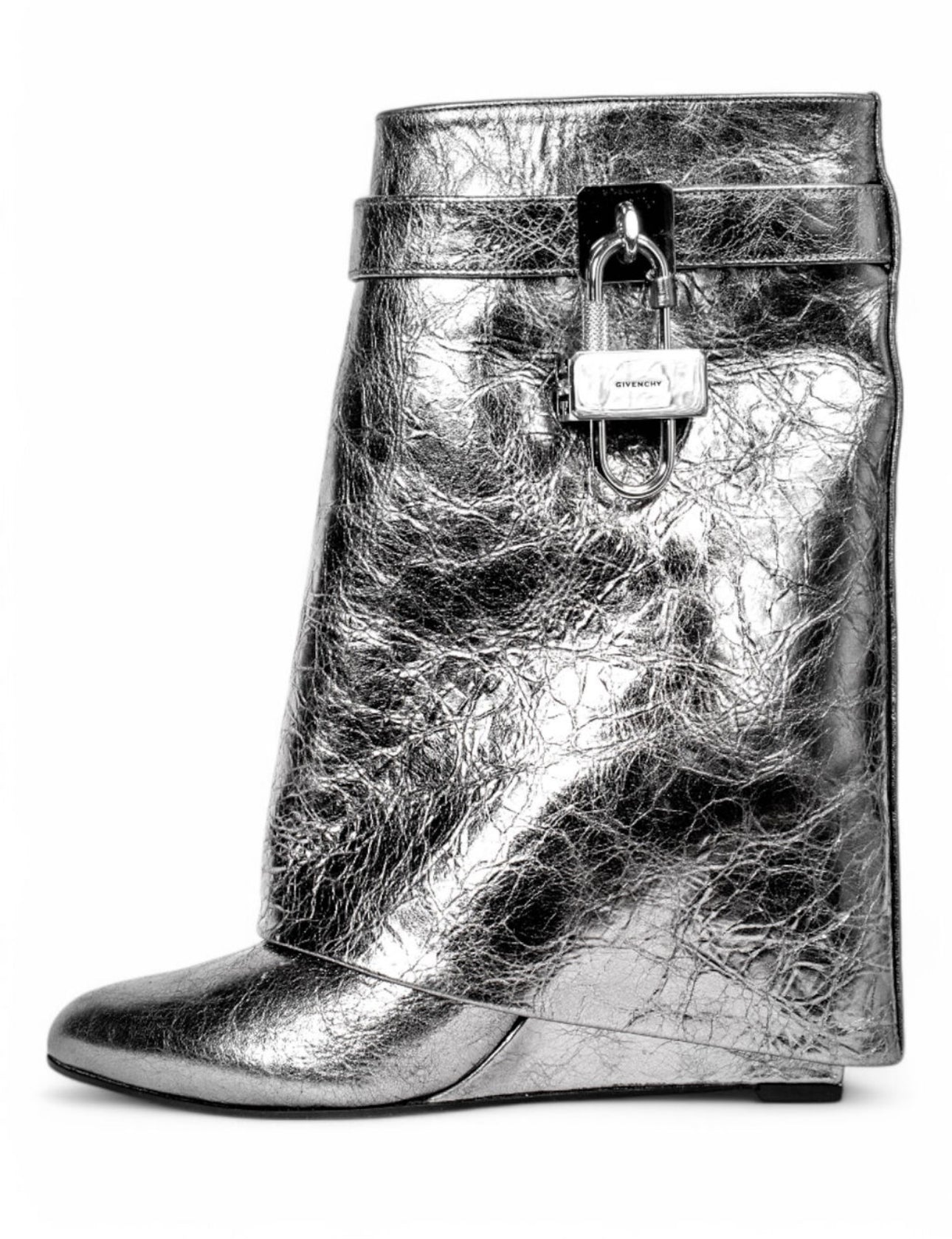 METALLIC GUNMETAL SHARKLOCK ANKLE BOOTS