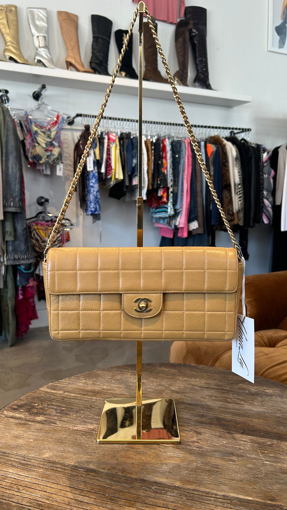 EAST WEST CHOCOLATE BAR CAMEL PURSE