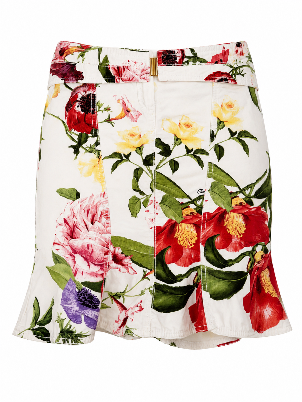 2005 FLORAL PRINT MIDI SKIRT WITH BUCKLE DETAILING