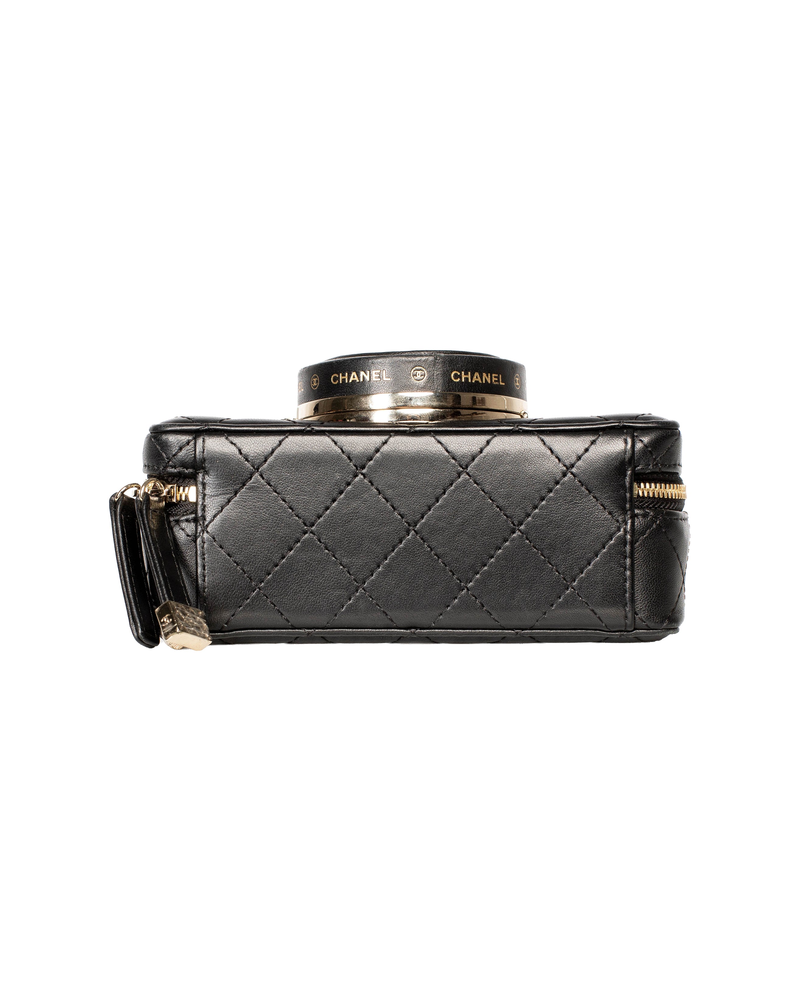 Black Lambskin Light Gold Quilted Camera Bag
