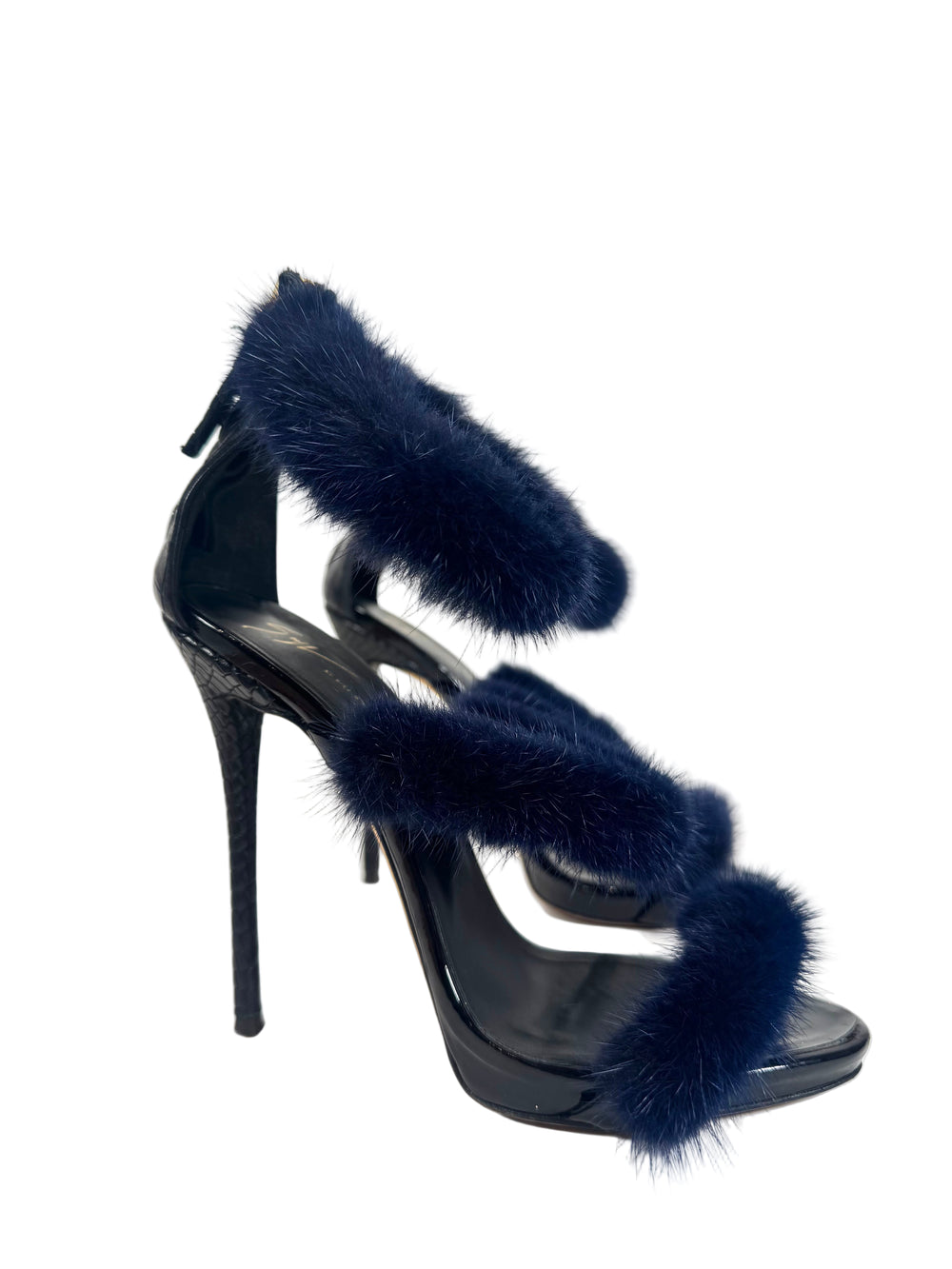 MINK FUR & CROC EMBOSSED HEELS