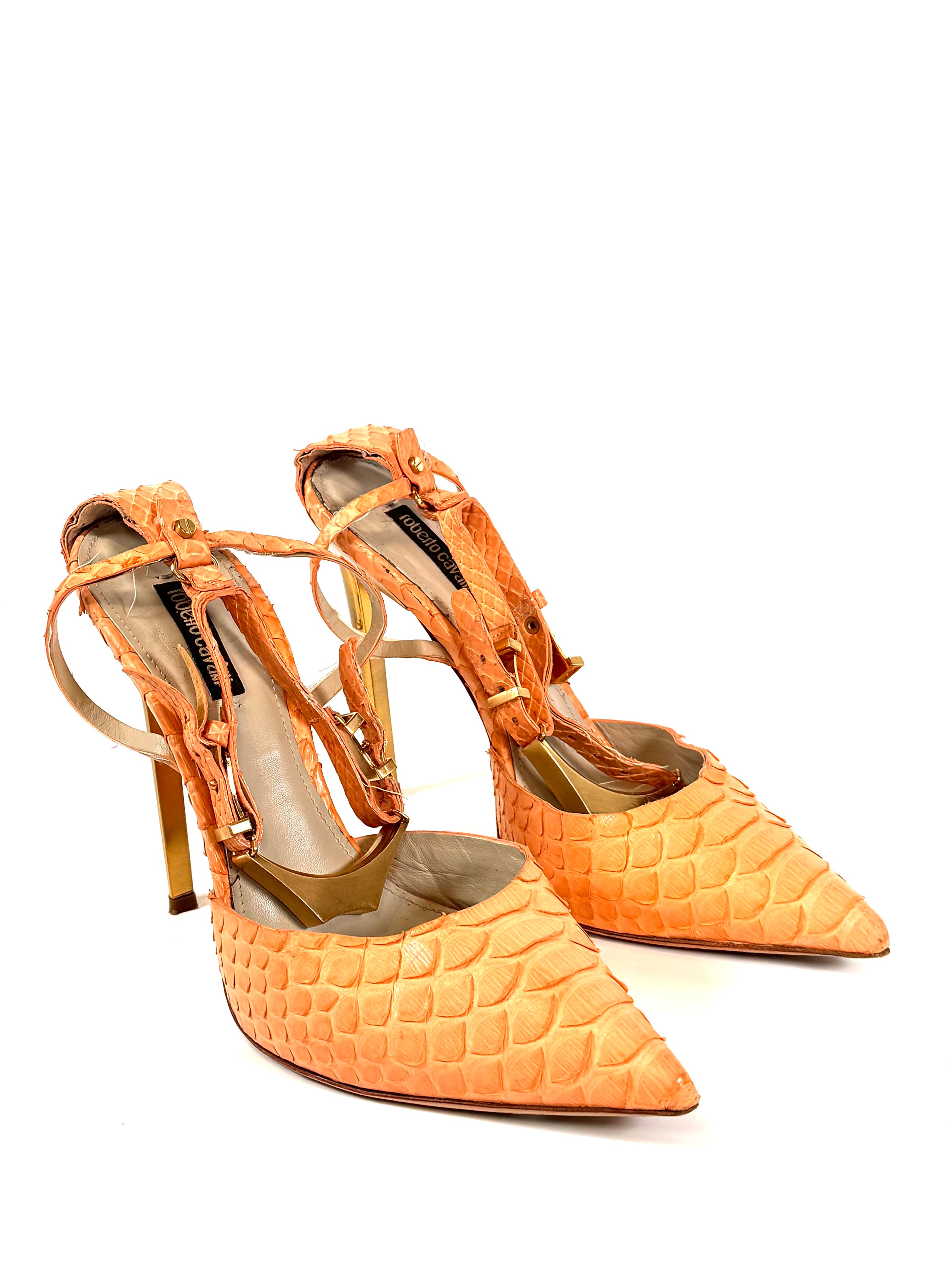 PEACH PYTHON SKIN PUMPS