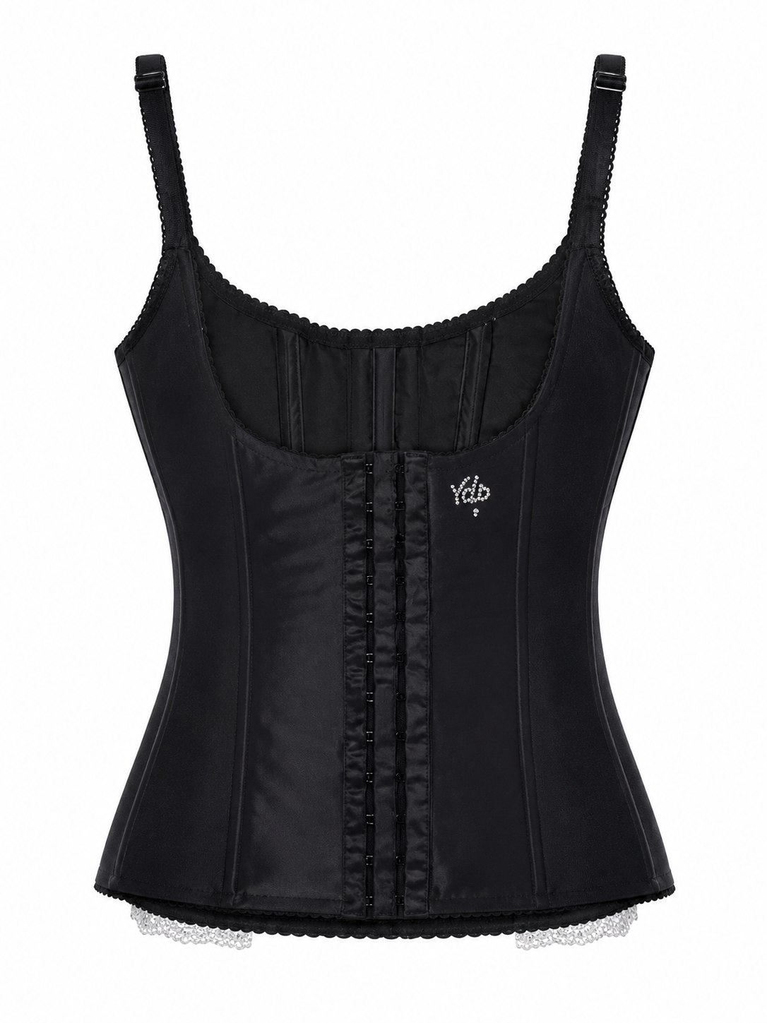 90S BLACK CORSET WITH WHITE LACE DETAILING