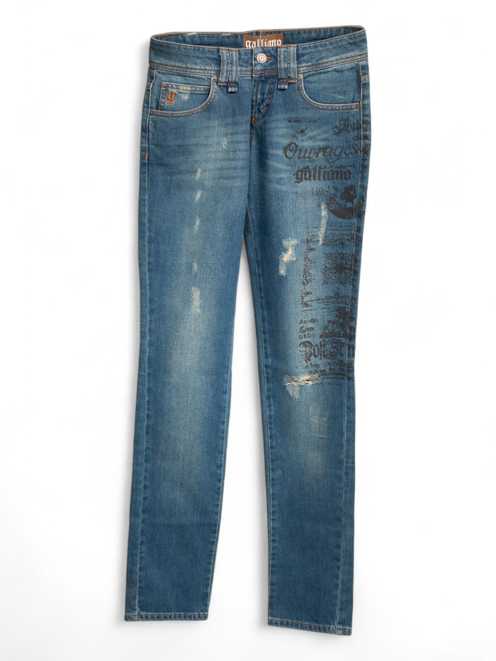 LOW RISE NEWSPAPER PRINT DENIM STRAIGHT JEANS @SAMT
