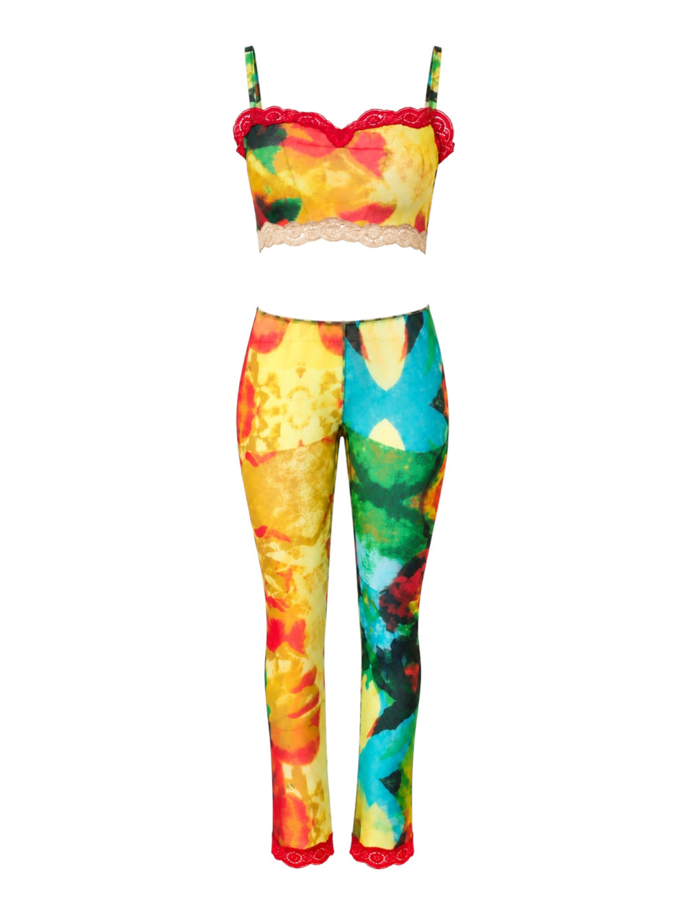 SS00 "PSYCHEDELIC" LACE TRIM CROP TANK & PANTS SET