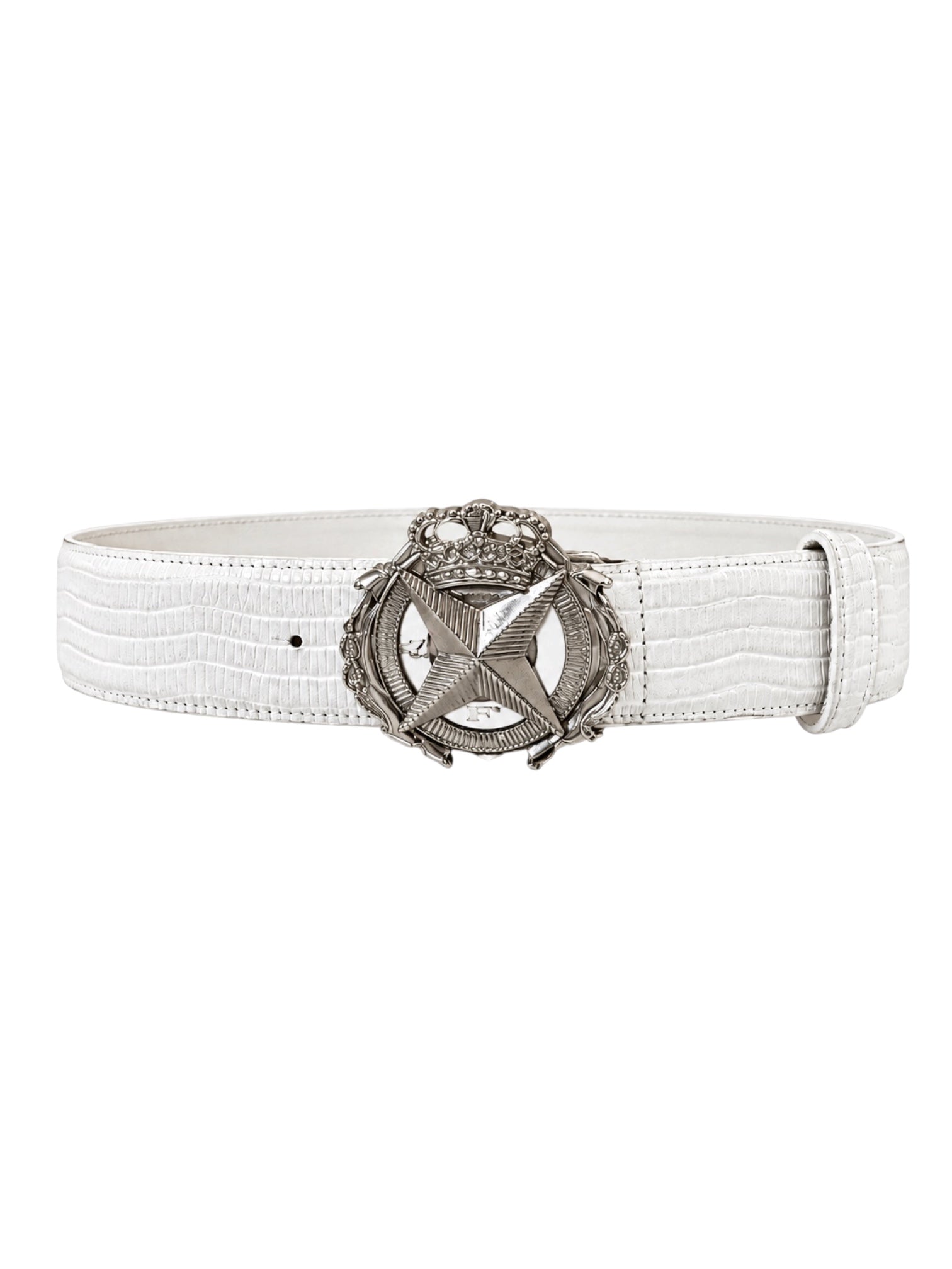 Lizard Embossed Silver Maritime Buckle Belt @jccg