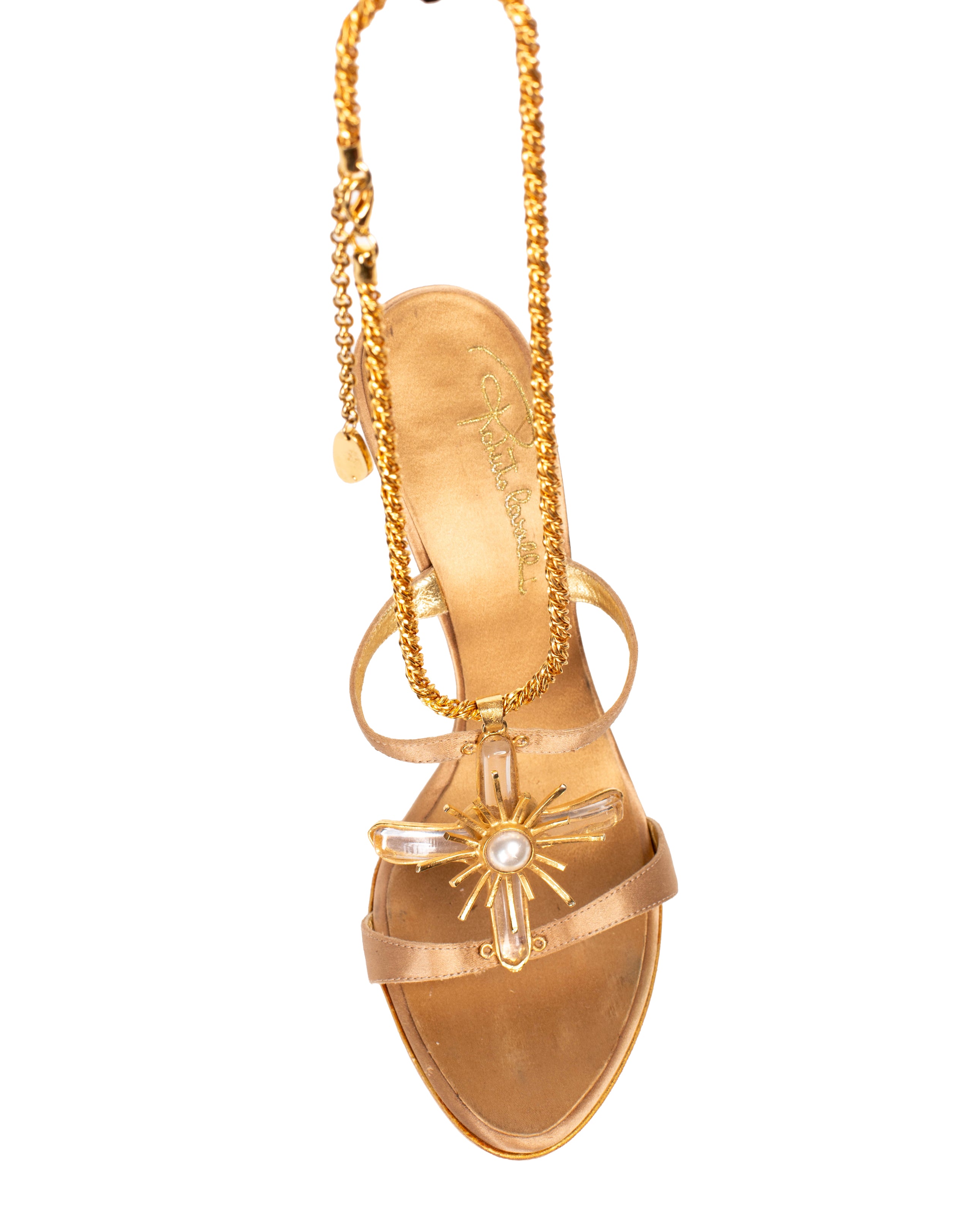 RARE GOLD & PEARL SUNBURST MOTIF ANKLET HEELS