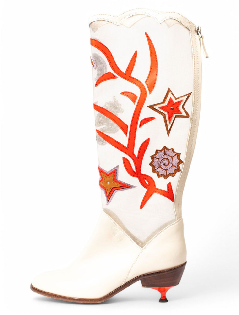 WHITE BOOTS WITH MESH PANEL AND LEATHER APPLIQUE