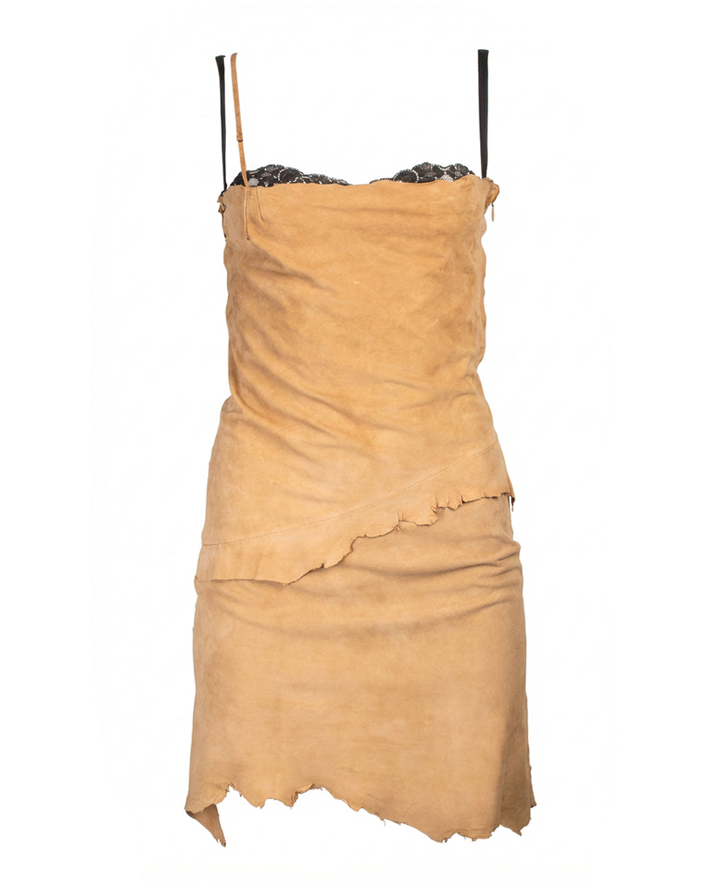 Brown Suede Dress w Peacock Feather Charm