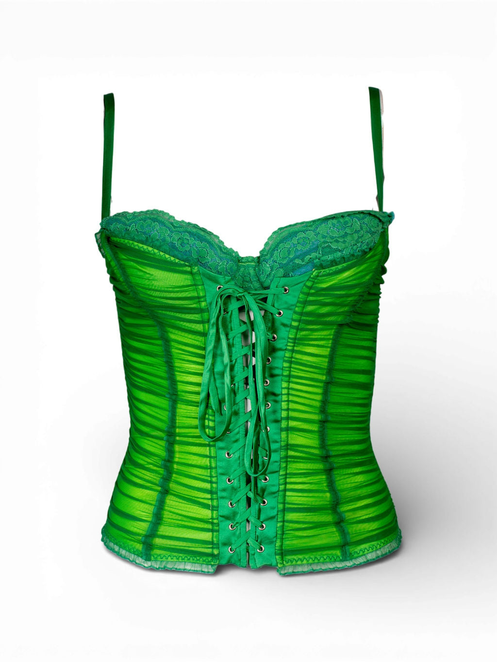 GREEN MESH RUCHED CORSET @IRIK