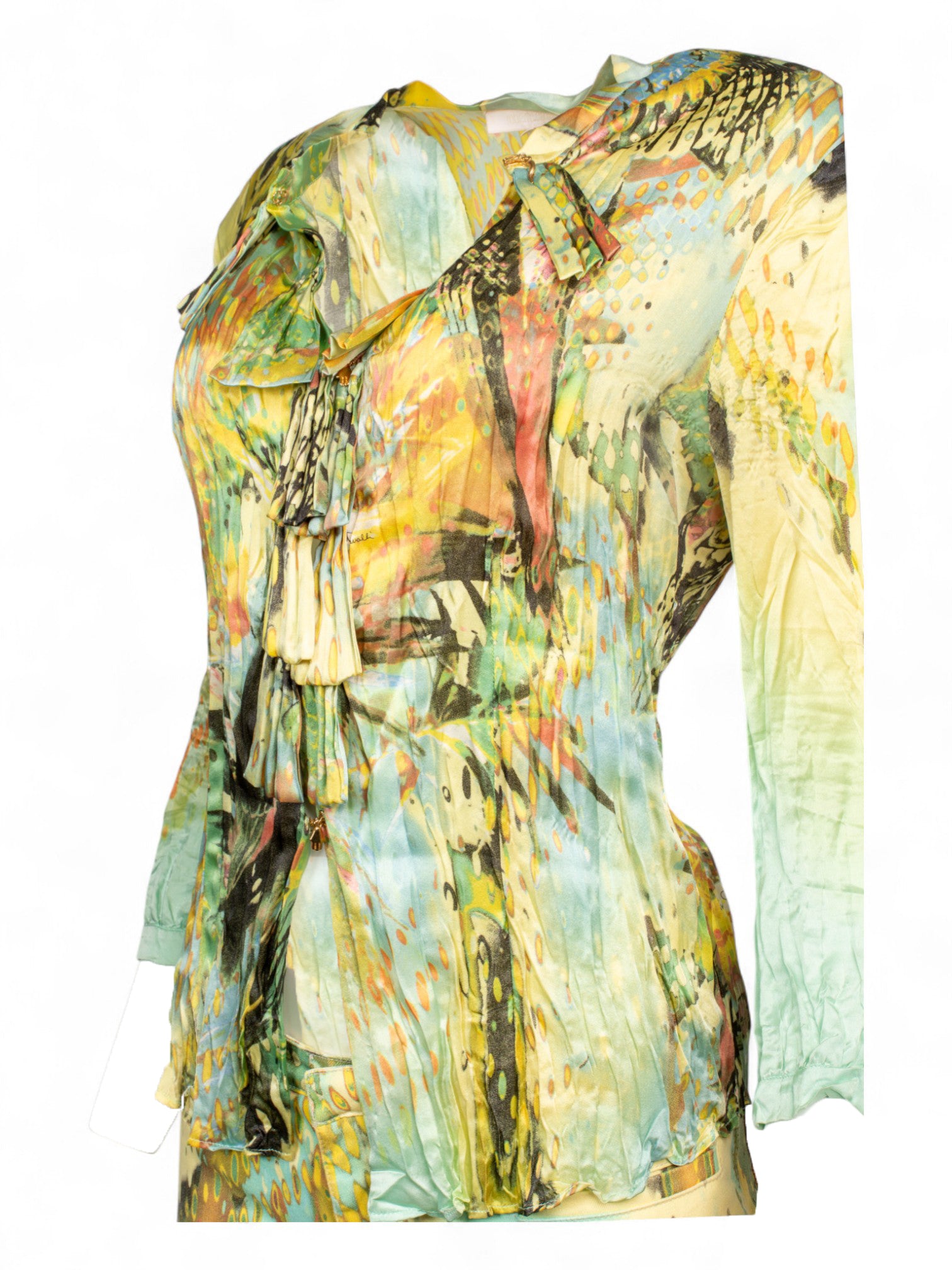 SS02 PARROT PRINTED SILK BUTTON DOWN & JEANS SET