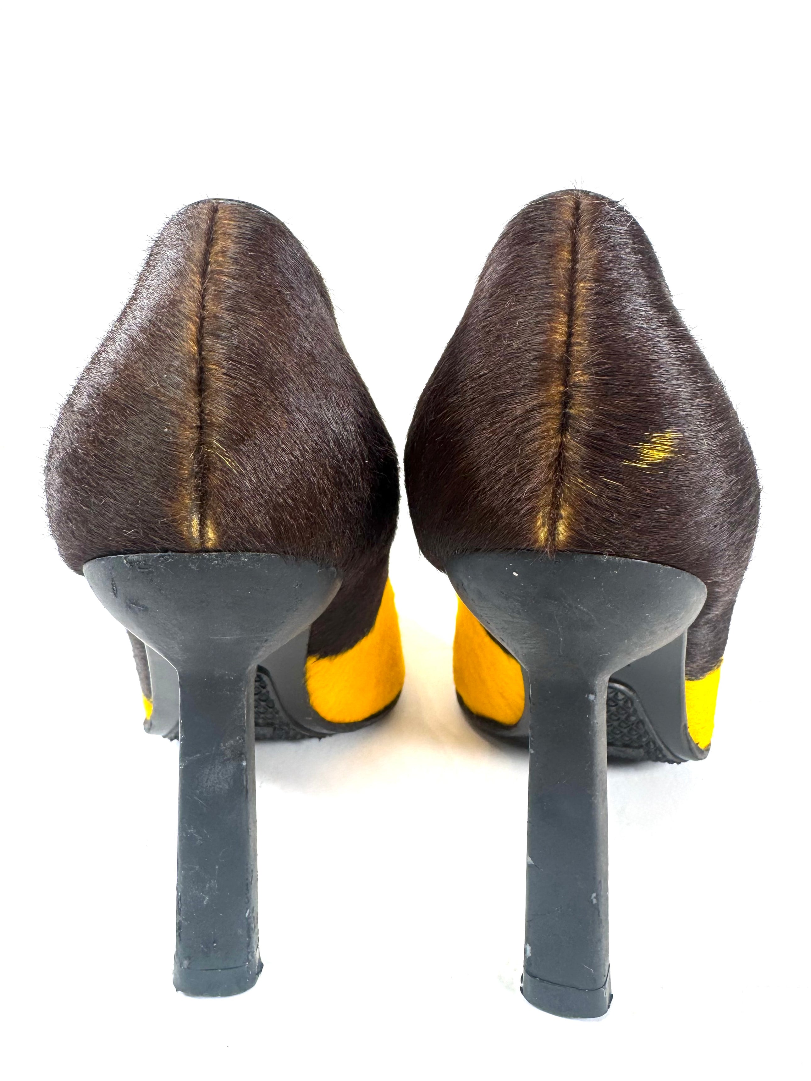 YELLOW & BROWN CALFHAIR PUMPS