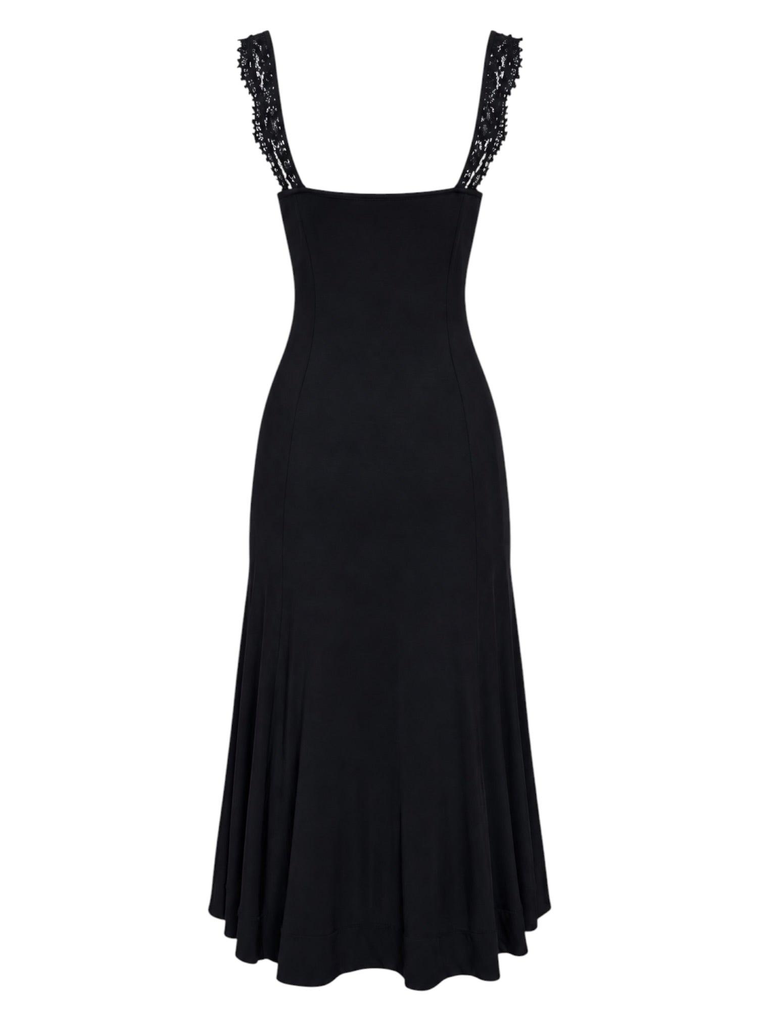 BLACK STRETCH MIDI DRESS W O-RING & LACE STRAPS @NICOZ