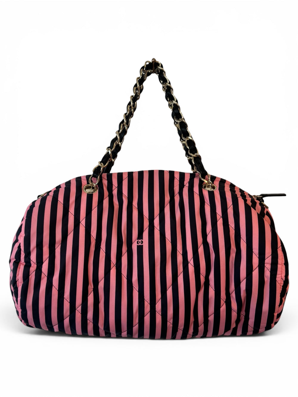 2024 PINK & BLACK STRIPED NYLON BEACH BAG (W STRAP)