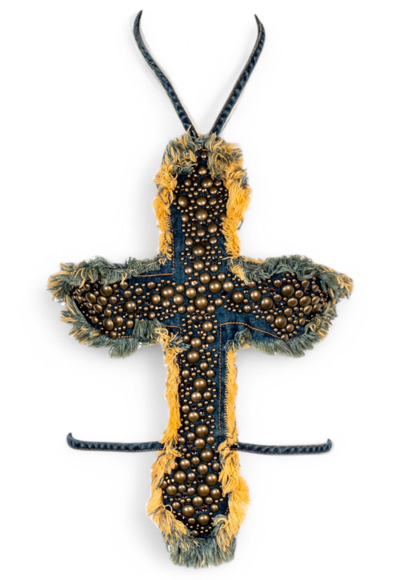 STUDDED DENIM CROSS TOP