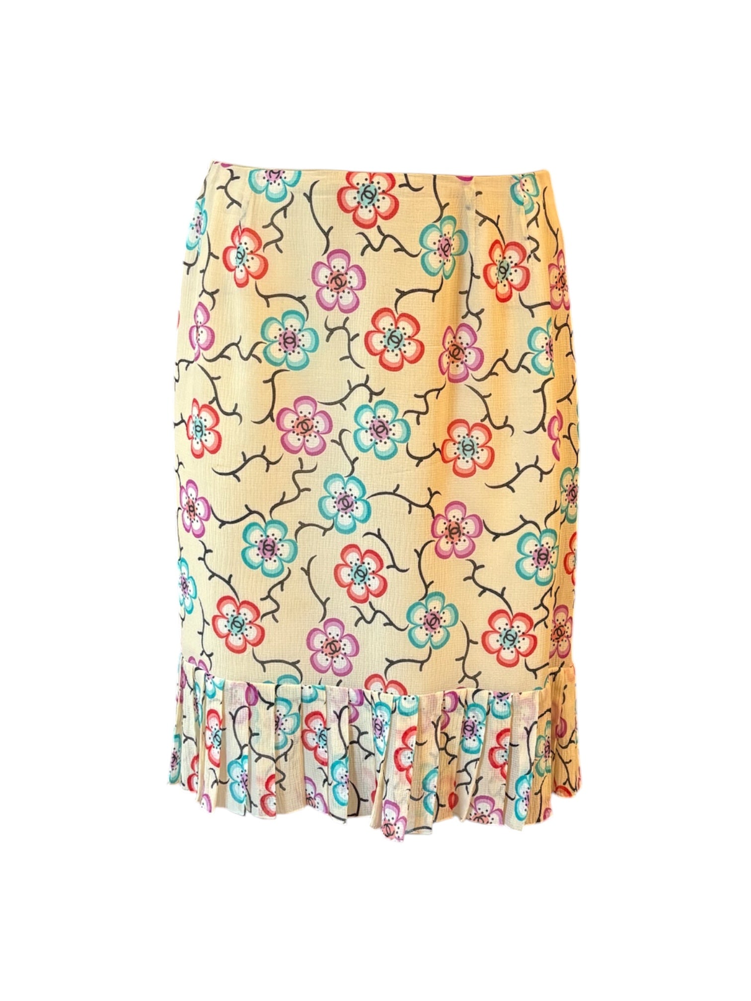 SS01 CC FLORAL LOGO SILK MIDI SKIRT @SM