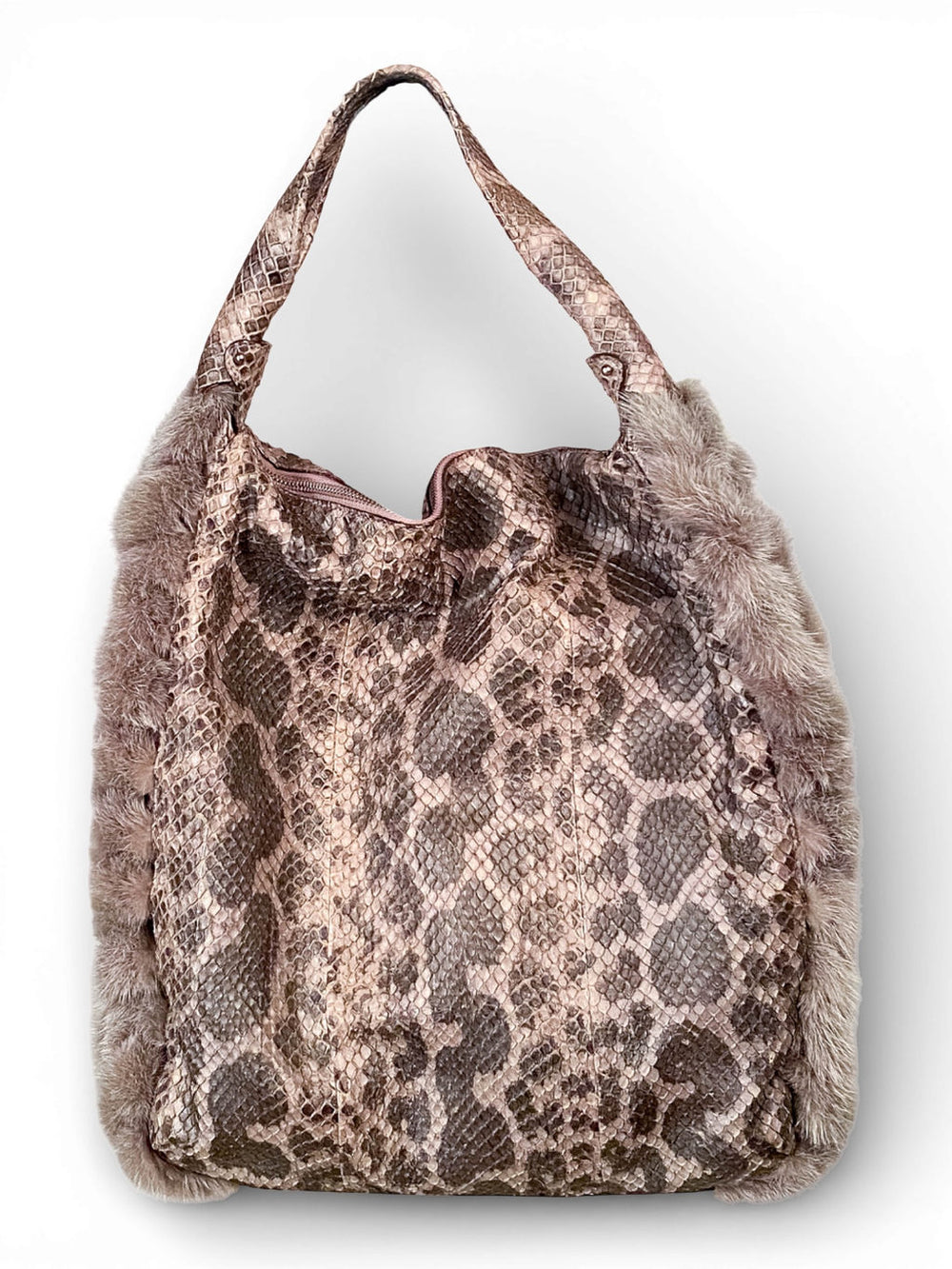 GREY/GREEN CAMO PYTHON & MINK FUR BAG @IRIK