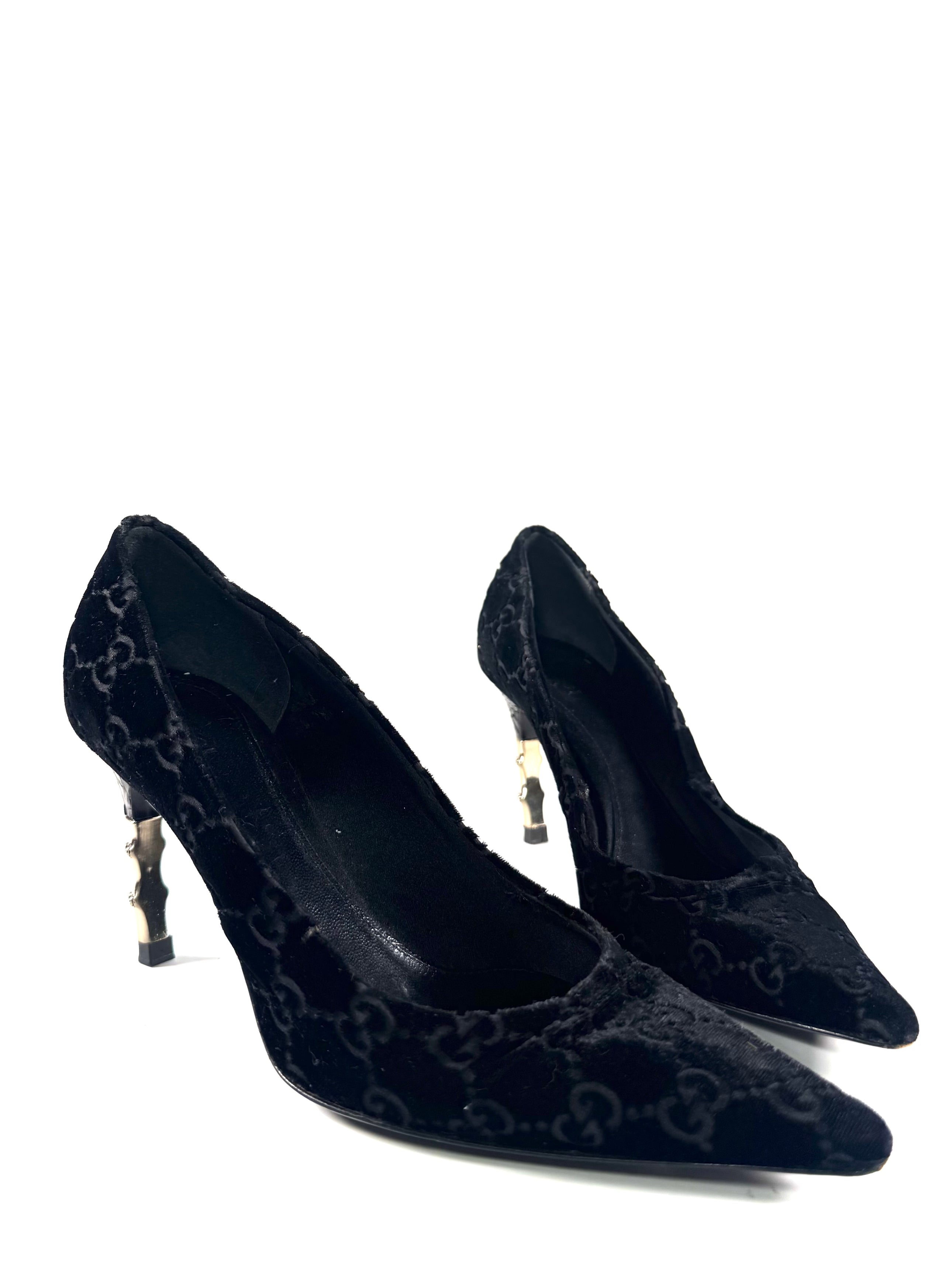TOM FORD VELVET MONOGRAM BAMBOO PUMPS