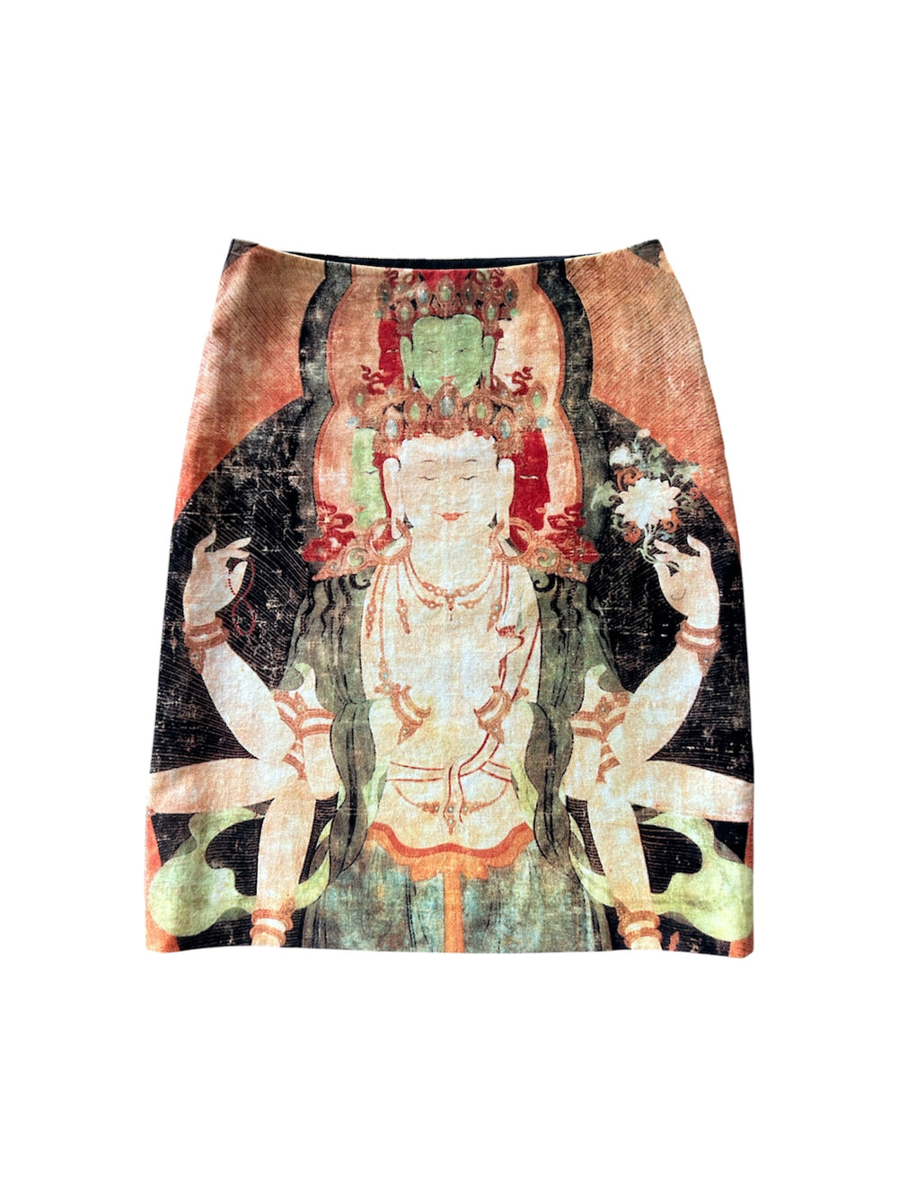 1997 BUDDHA PRINT VELVET MIDI SKIRT @SM