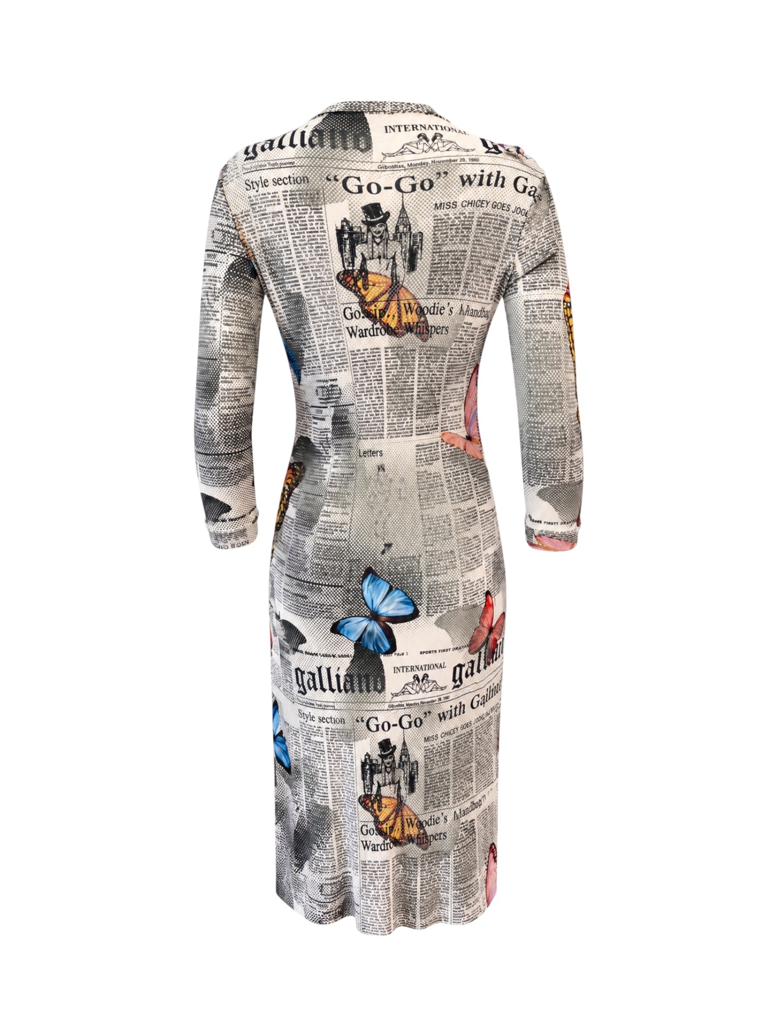 NEWSPAPER BUTTERFLY PRINT L/S MAXI DRESS (AS IS) @SM